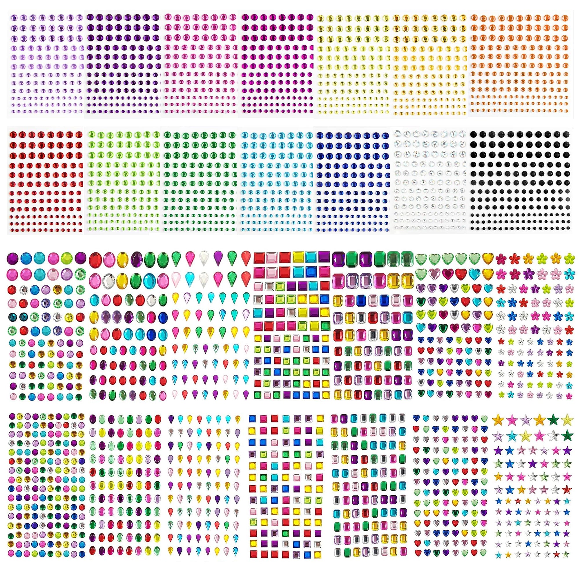 28 Sheets Self-Adhesive Gem Stickers, 3510pcs Face Gems Stick on, DIY Face Jewels Rhinestone Stickers