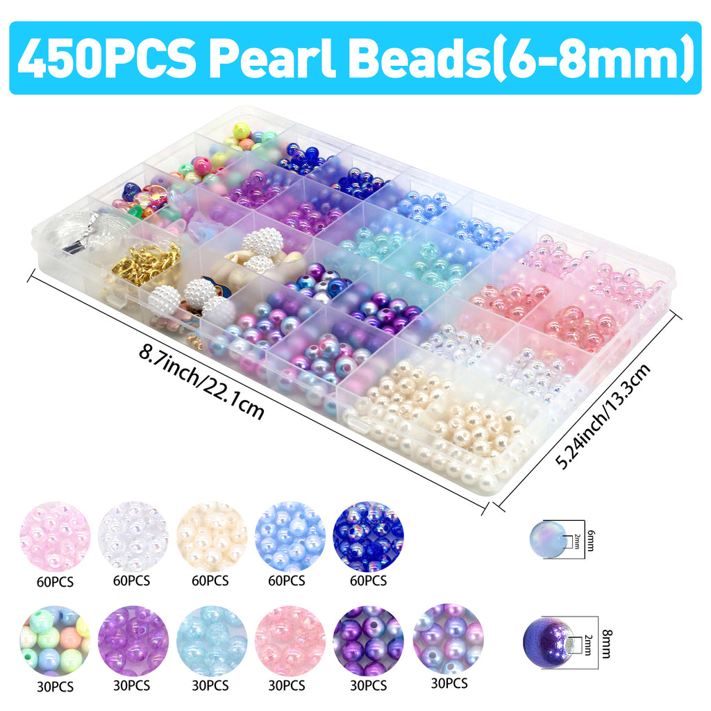 Meafeng Pearl Beads for Jewelry Making, 600+Pcs Assorted Round Beads Mermaid Friendship Bracelet Kit for Girls Age 6-12, 6-8mm