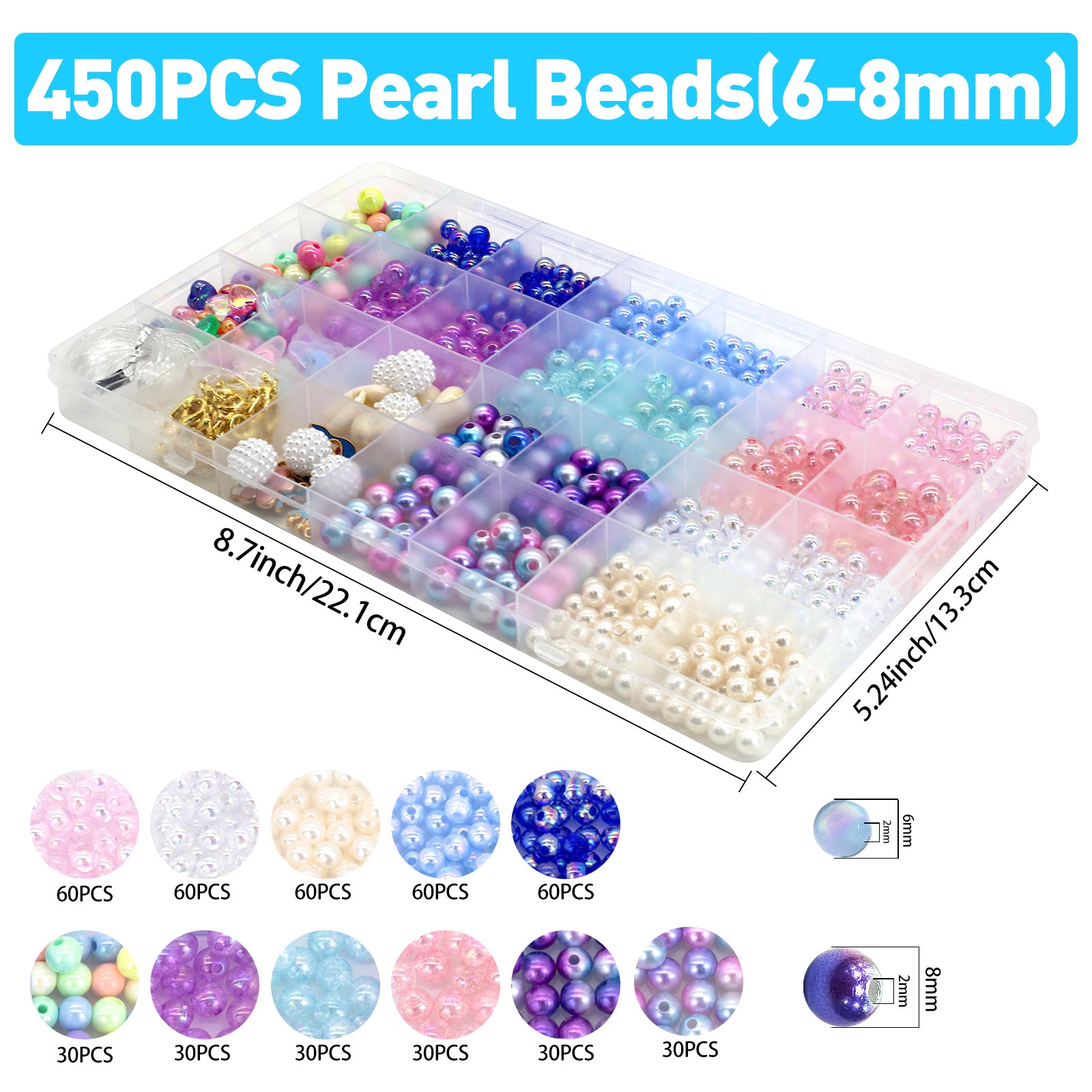 Meafeng Pearl Beads for Jewelry Making, 600+Pcs Assorted Round Beads Mermaid Friendship Bracelet Kit for Girls Age 6-12, 6-8mm