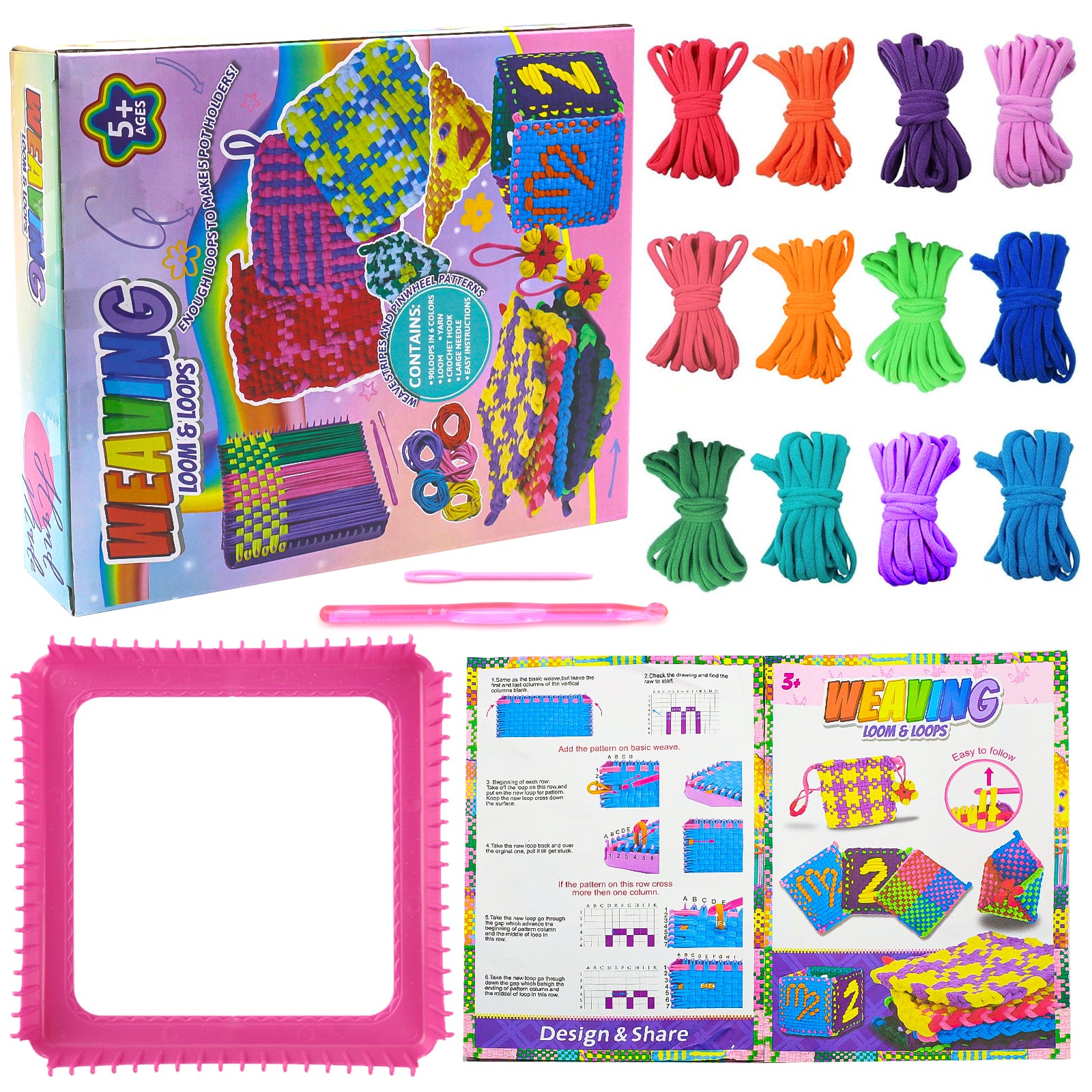 Weaving Loom Kit for Kids, 288Pcs 12 Colors DIY 7.5" Pot Holder Loops Loom Knitting Kits Crafts Gift for Girls 8-12