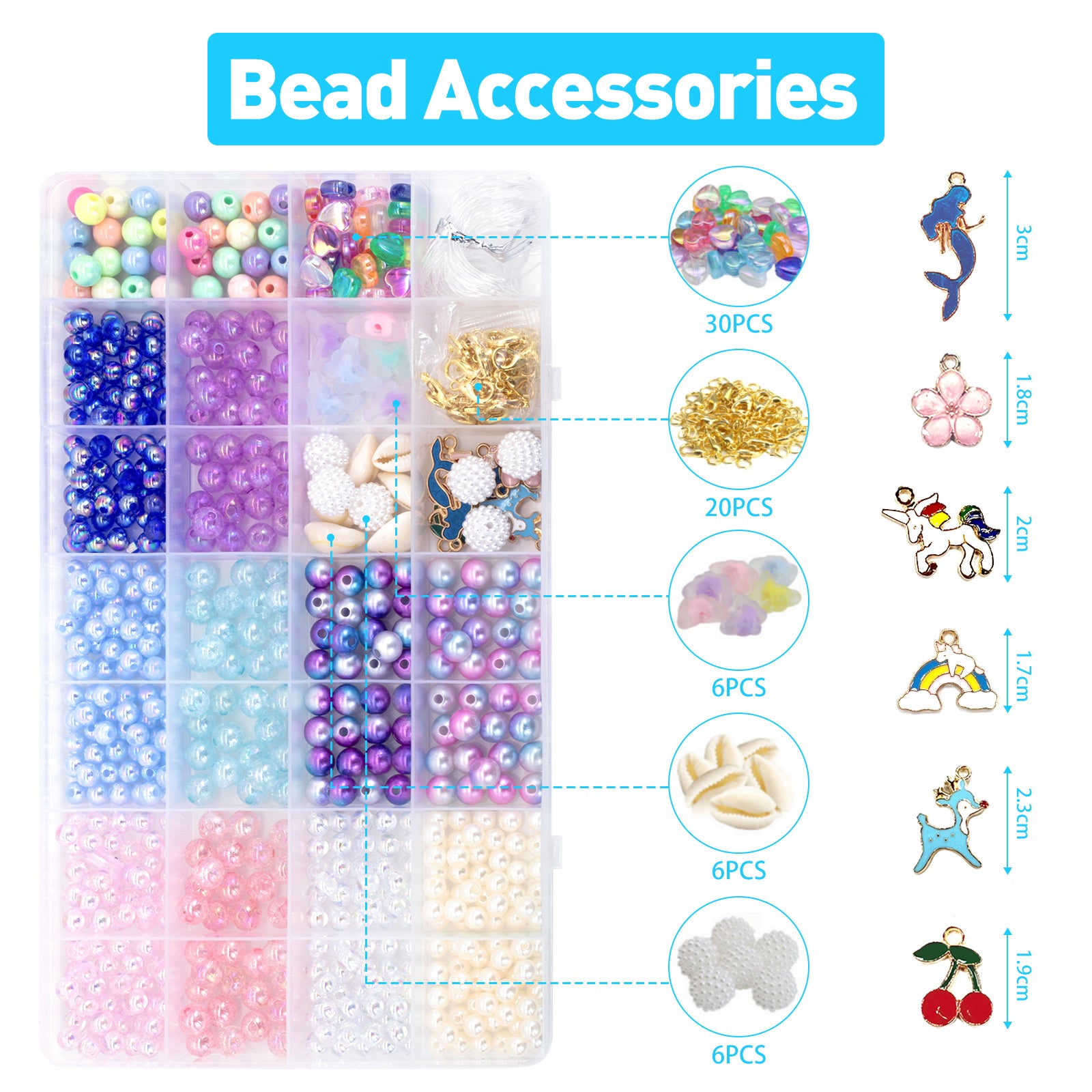 Meafeng Pearl Beads for Jewelry Making, 600+Pcs Assorted Round Beads Mermaid Friendship Bracelet Kit for Girls Age 6-12, 6-8mm
