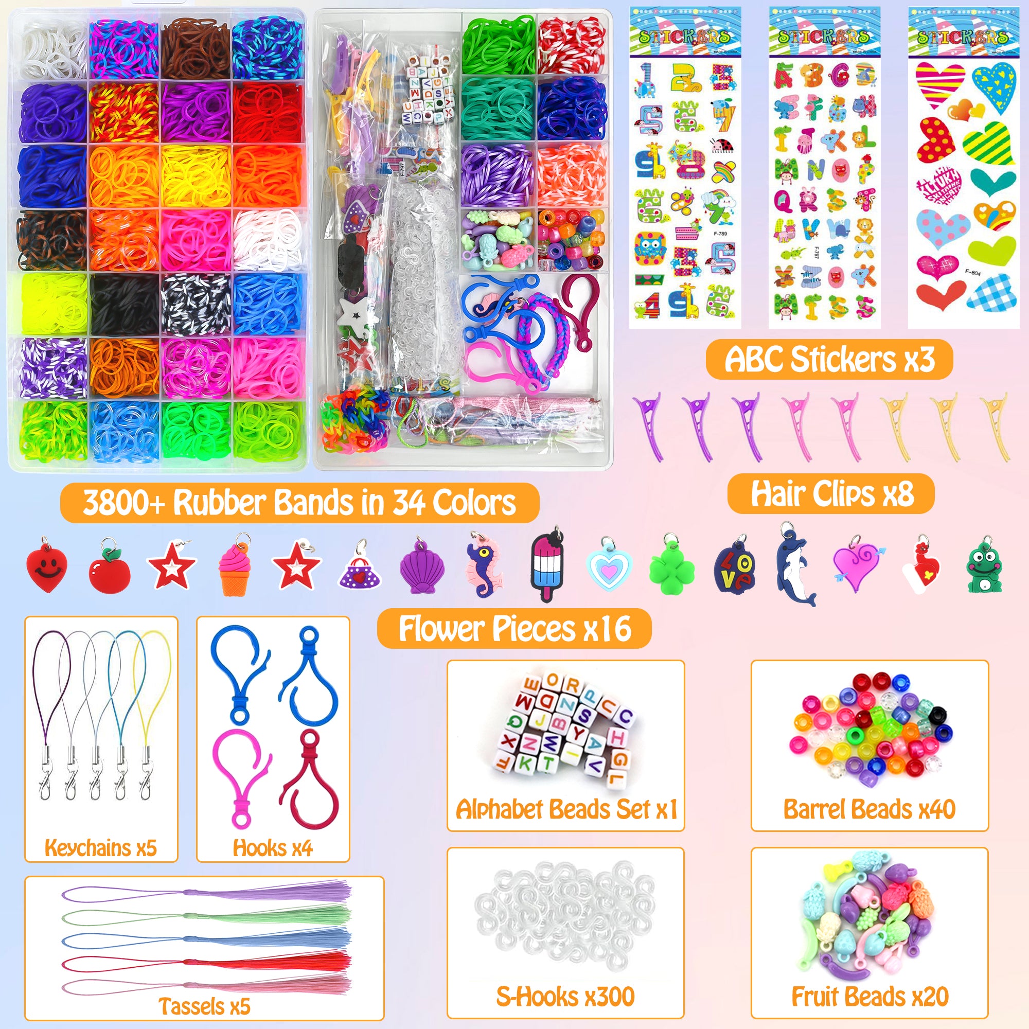 3800+ Rubber Band Bracelet Making Kit, 34 Colors Friendship Rainbow Loom Bracelet Kit for Girls 8-12