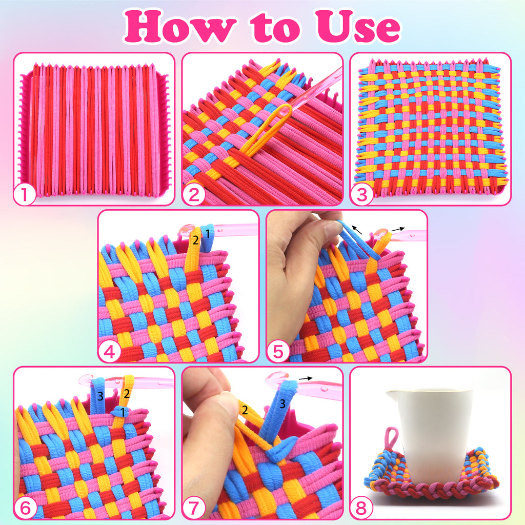 Weaving Loom Kit for Kids, 288Pcs 12 Colors DIY 7.5" Pot Holder Loops Loom Knitting Kits Crafts Gift for Girls 8-12