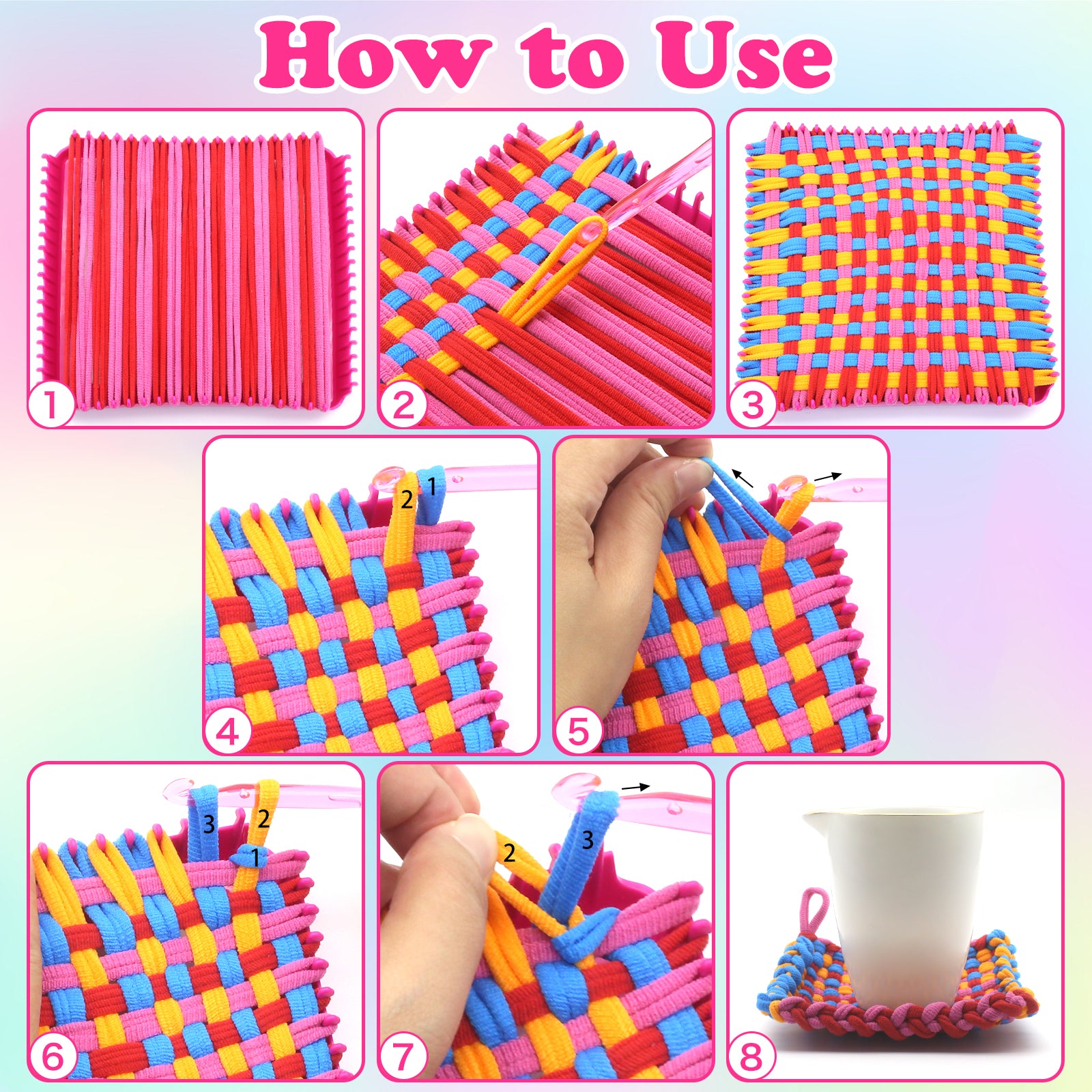 Weaving Loom Kit for Kids, 288Pcs 12 Colors DIY 7.5" Pot Holder Loops Loom Knitting Kits Crafts Gift for Girls 8-12