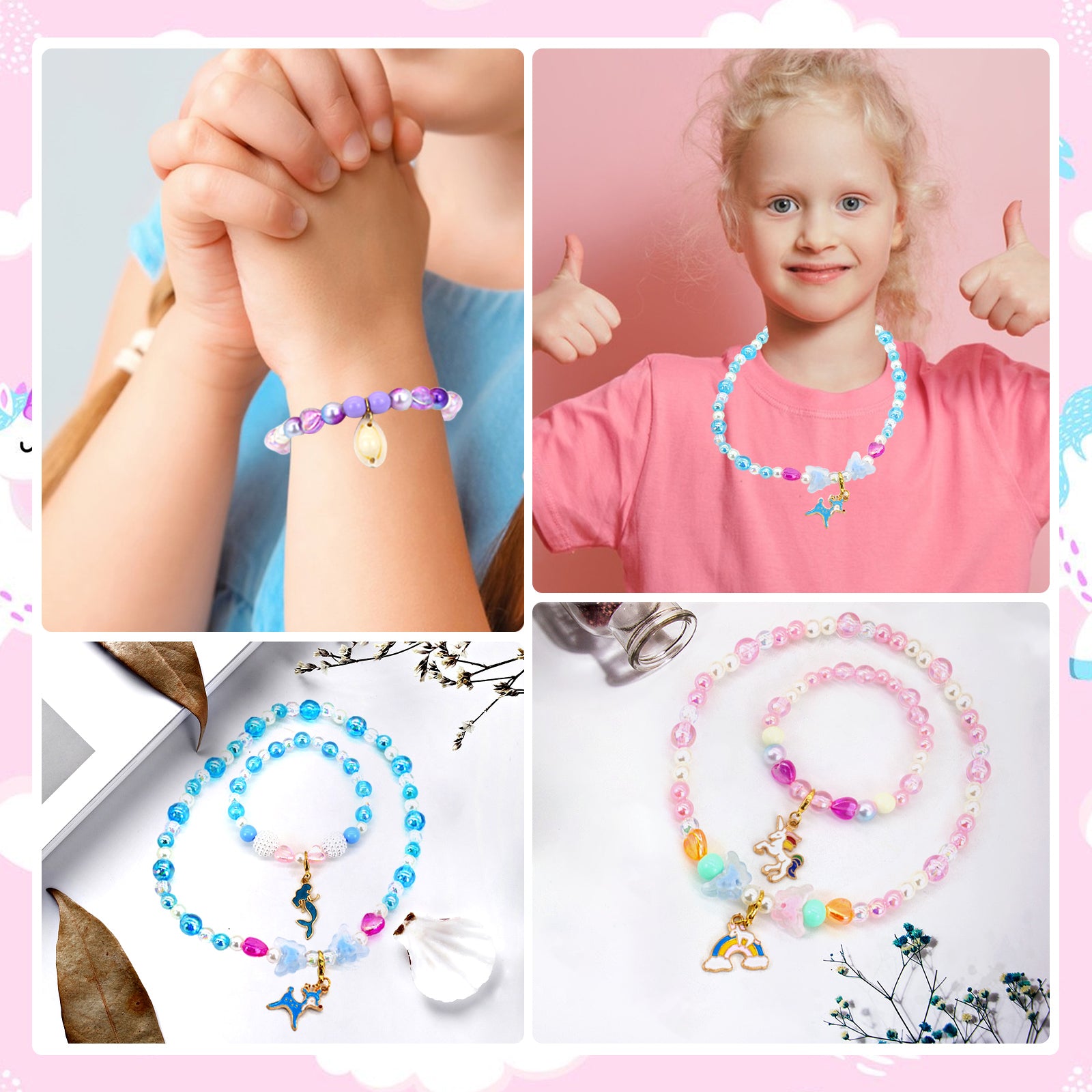 Meafeng Pearl Beads for Jewelry Making, 600+Pcs Assorted Round Beads Mermaid Friendship Bracelet Kit for Girls Age 6-12, 6-8mm