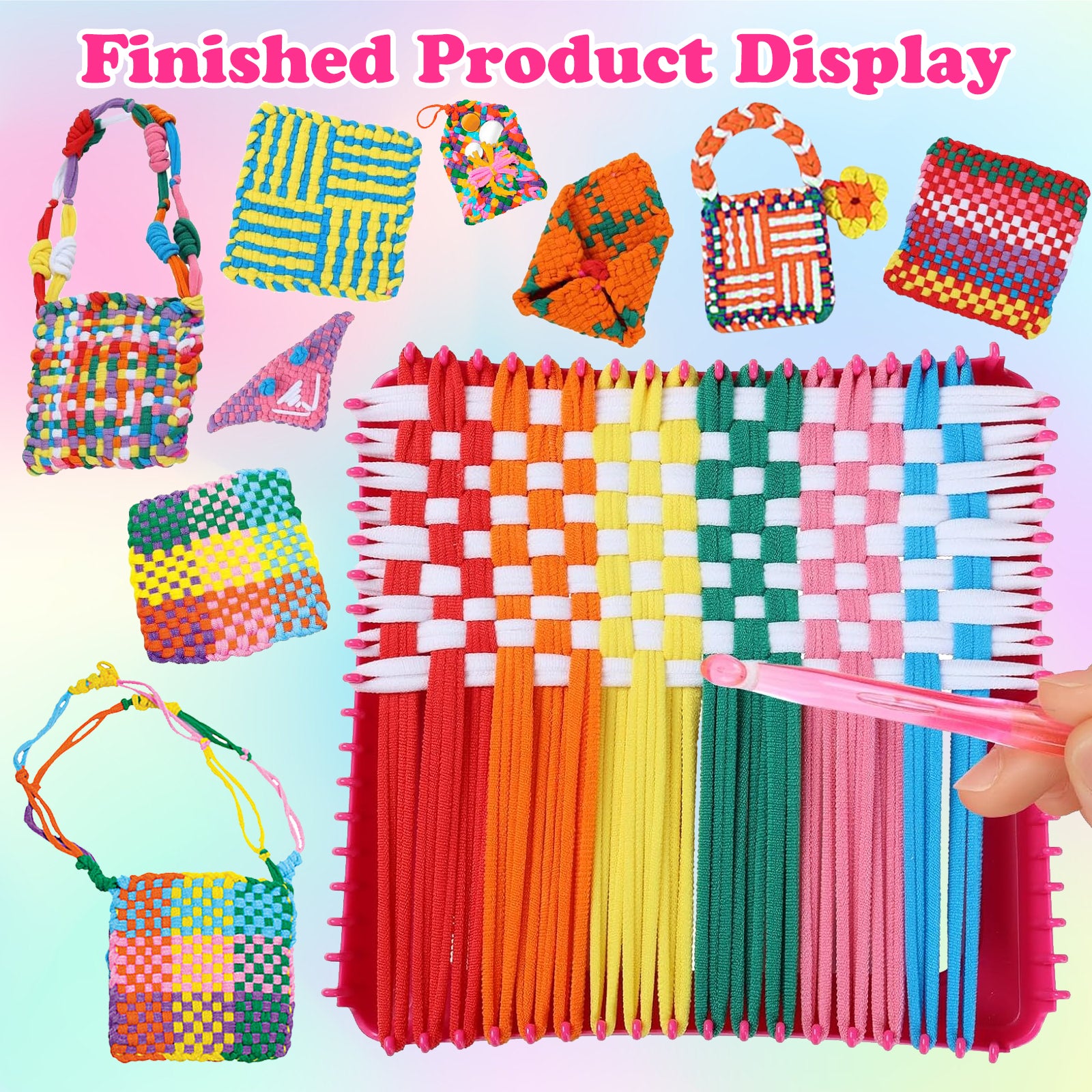 Weaving Loom Kit for Kids, 288Pcs 12 Colors DIY 7.5" Pot Holder Loops Loom Knitting Kits Crafts Gift for Girls 8-12