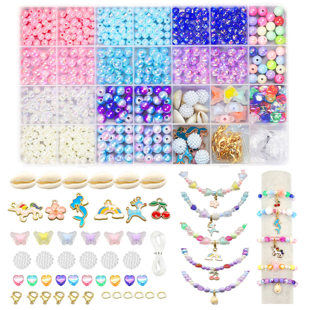 Meafeng Pearl Beads for Jewelry Making, 600+Pcs Assorted Round Beads Mermaid Friendship Bracelet Kit for Girls Age 6-12, 6-8mm