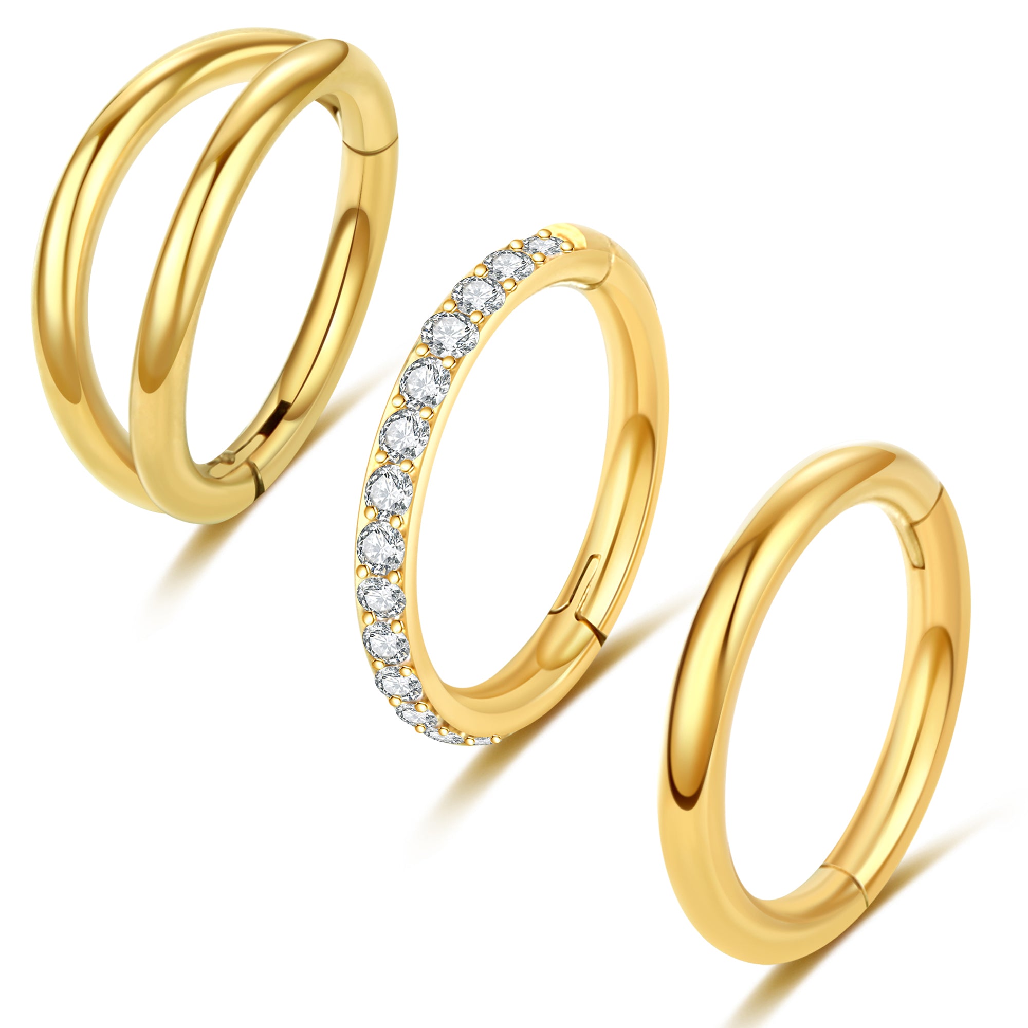3PCS 18G Stainless Steel Gold Nose Rings Hoops, Meafeng Cartilage Earring Tragus Piercing Jewelry for Adults(8mm)