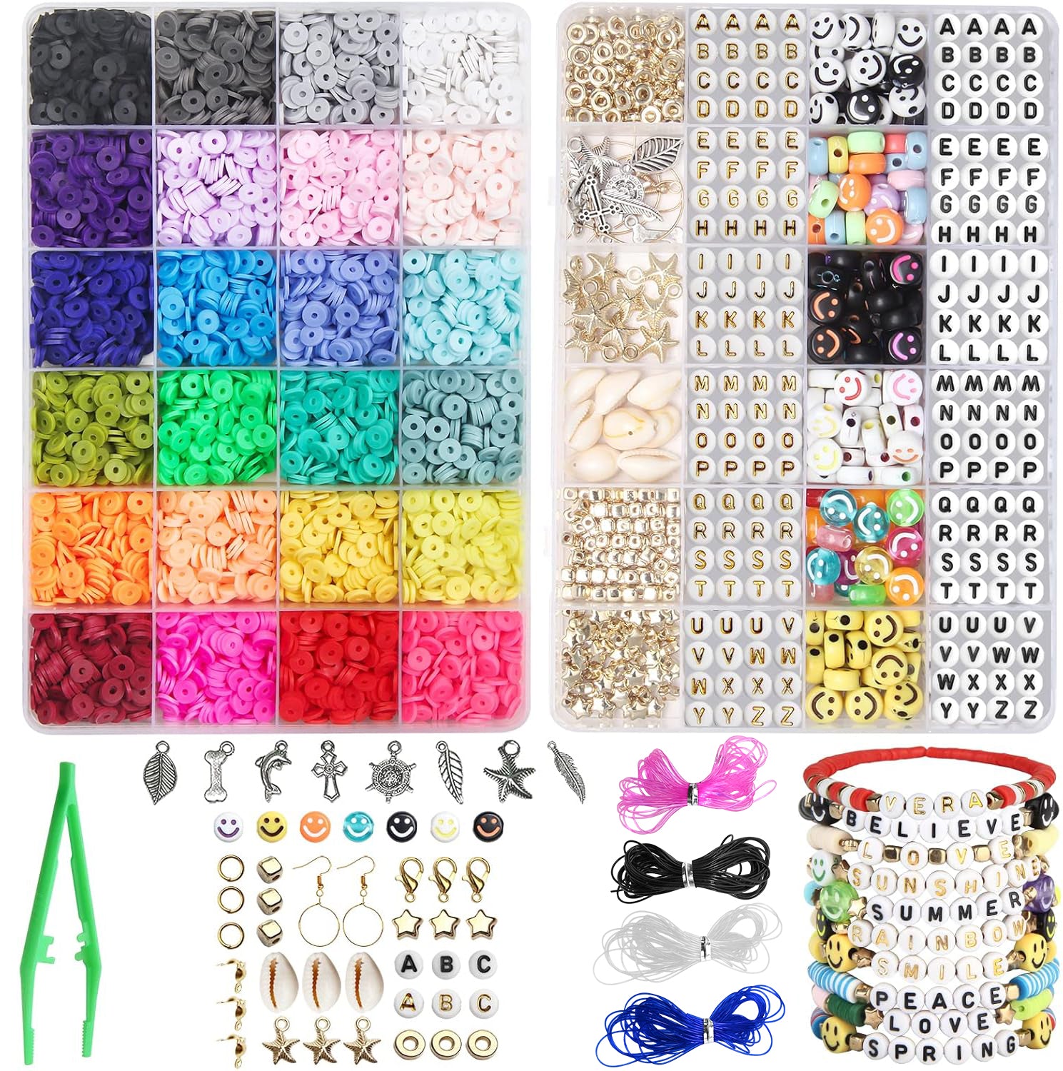7200 Pcs Clay Beads Bracelet Making Kit 24 Colors 6mm Friendship Bracelet Beads, Meafeng Heishi Beads for Bracelets Crafts for Girls 8-12