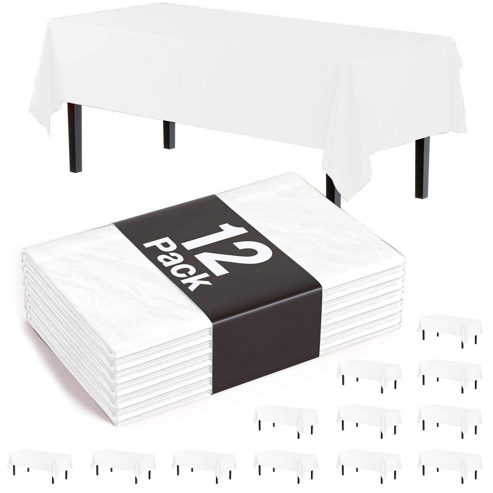 Plastic Table Cloth 12 Pack, Disposable Tablecloths Party Table Covers for Rectangle Tables 54" x 108", White