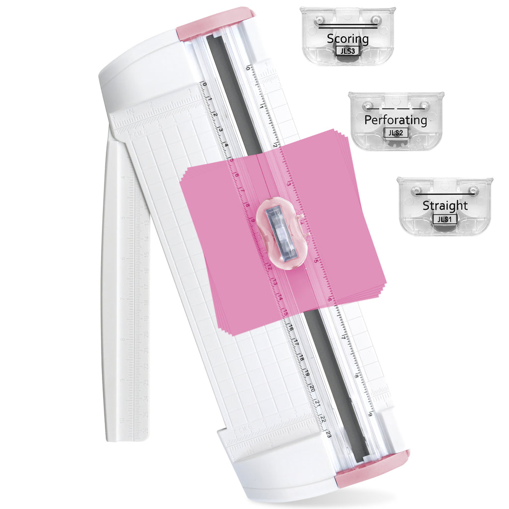 3-in-1 Paper Trimmer with Straight, Scoring & Perforating Blades, 9" A5 Cutter for Crafting, Scrapbooking, Cardstock, Labels & Home Office Use – Compact & Portable (Pink)