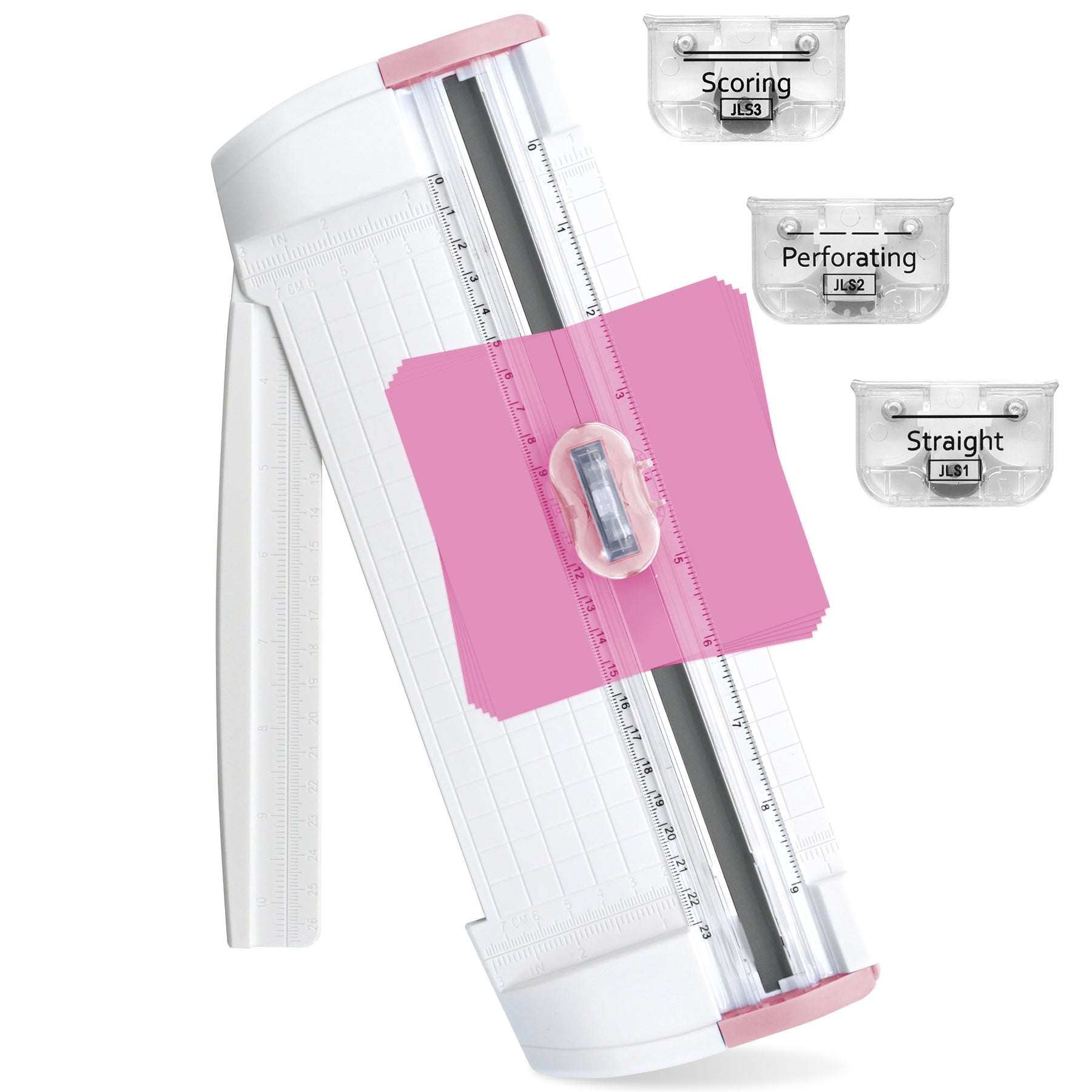 3-in-1 Paper Trimmer with Straight, Scoring & Perforating Blades, 9" A5 Cutter for Crafting, Scrapbooking, Cardstock, Labels & Home Office Use – Compact & Portable (Pink)