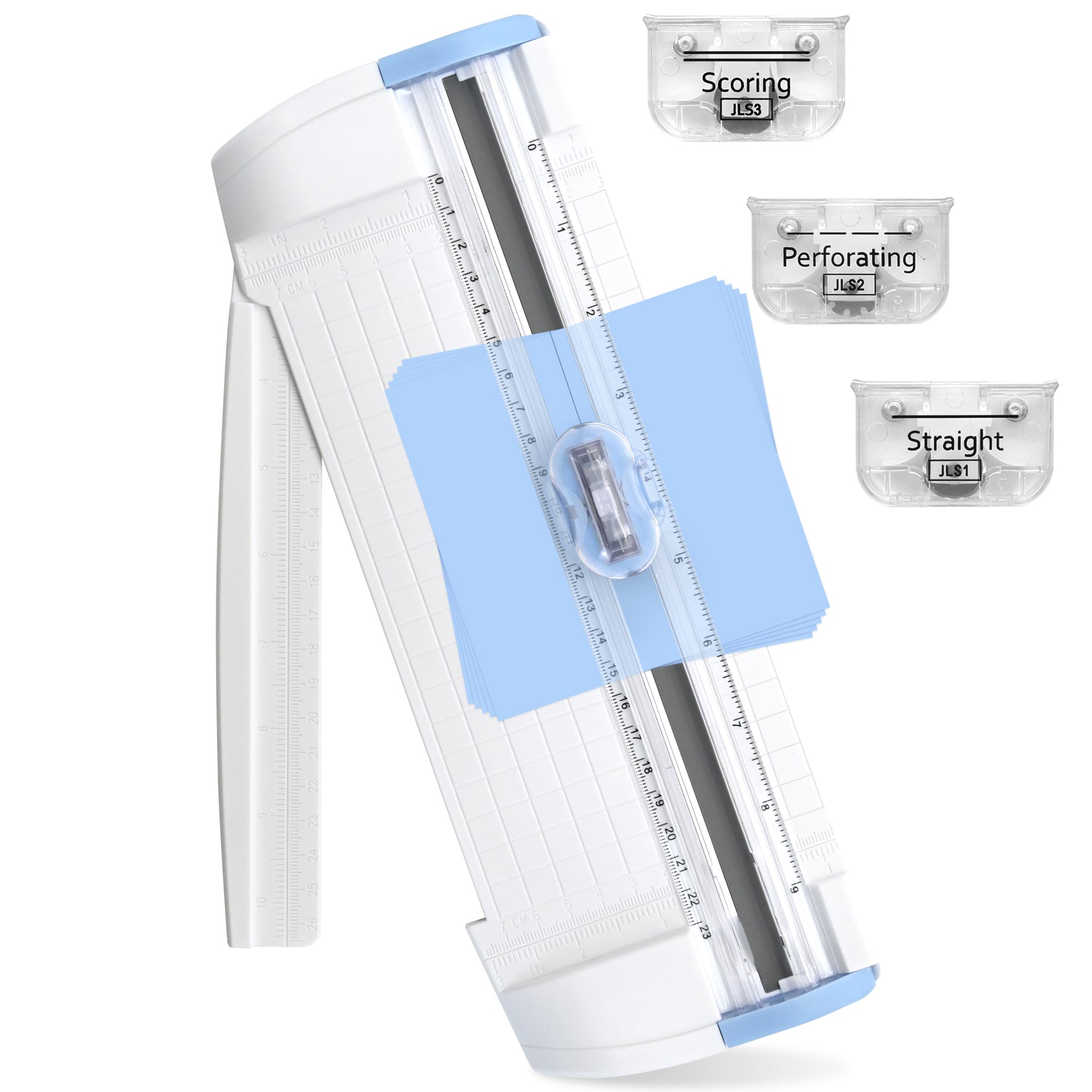 3-in-1 Paper Trimmer with Straight, Scoring & Perforating Blades, 9" A5 Cutter for Crafting, Scrapbooking, Cardstock, Labels & Home Office Use – Compact & Portable (Blue)