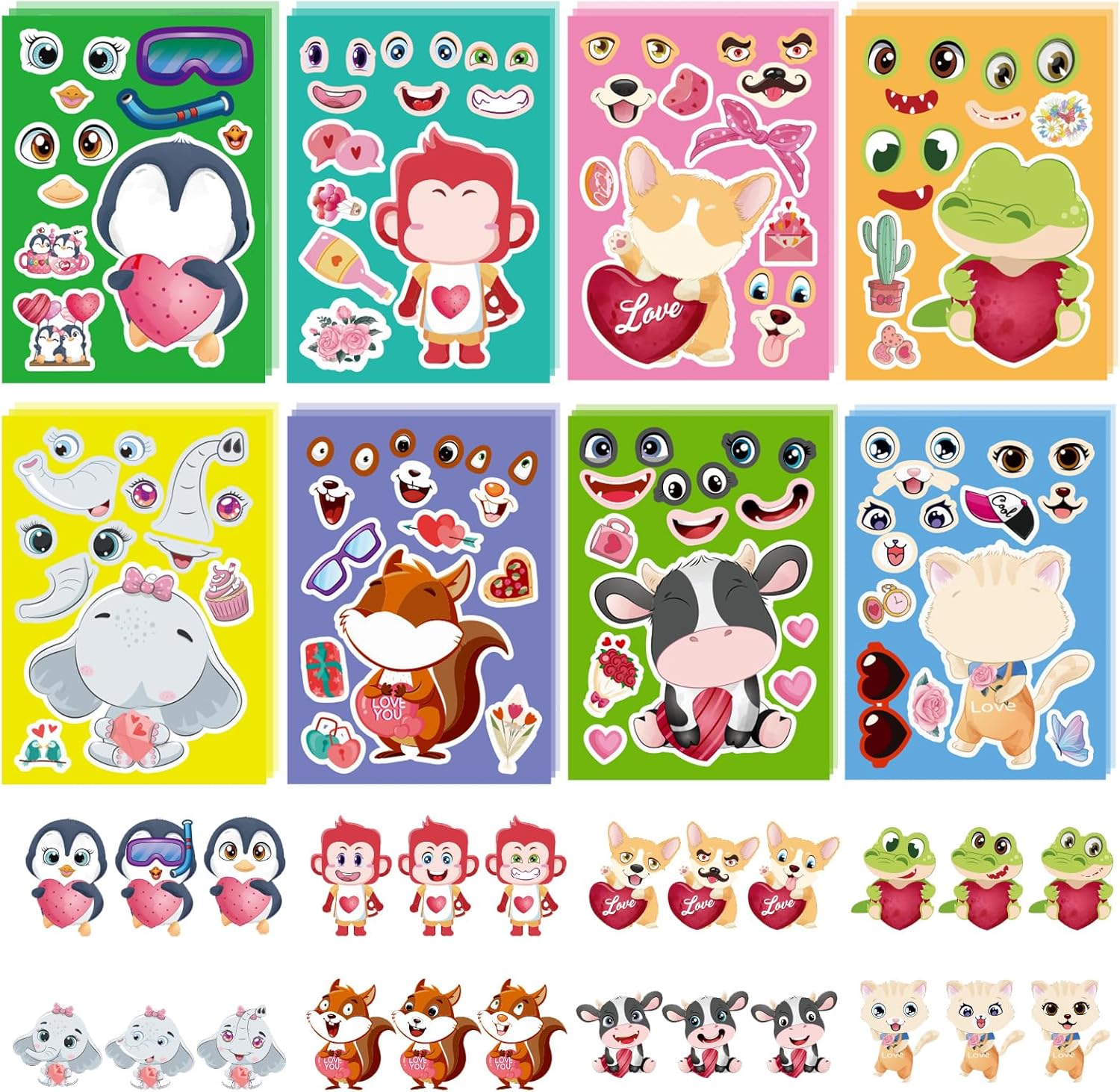 24 Sheets Make a Face Stickers for Kids, Make Your Own Animal Expression Stickers for Toddlers Birthday Party Favors
