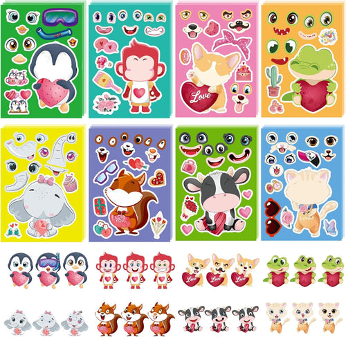 24 Sheets Make a Face Stickers for Kids, Make Your Own Animal Expression Stickers for Toddlers Birthday Party Favors