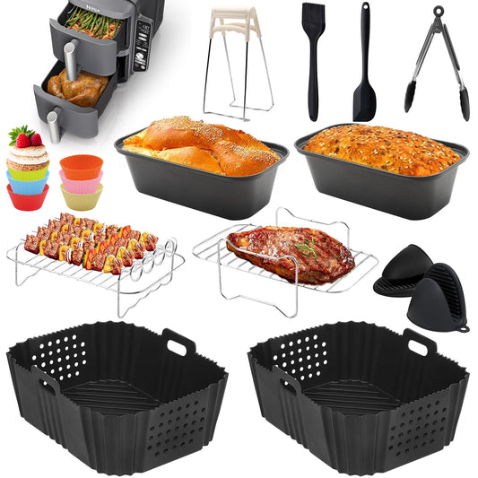 Air Fryer Accessories, Meafeng 18Pcs Compatible for Ninja AF400 SL400 Fit 10QT Accessories for Air Fryer with 7 inch Airfryer Silicone Liner, Baking Pan, Cake Mould, Grill Rack