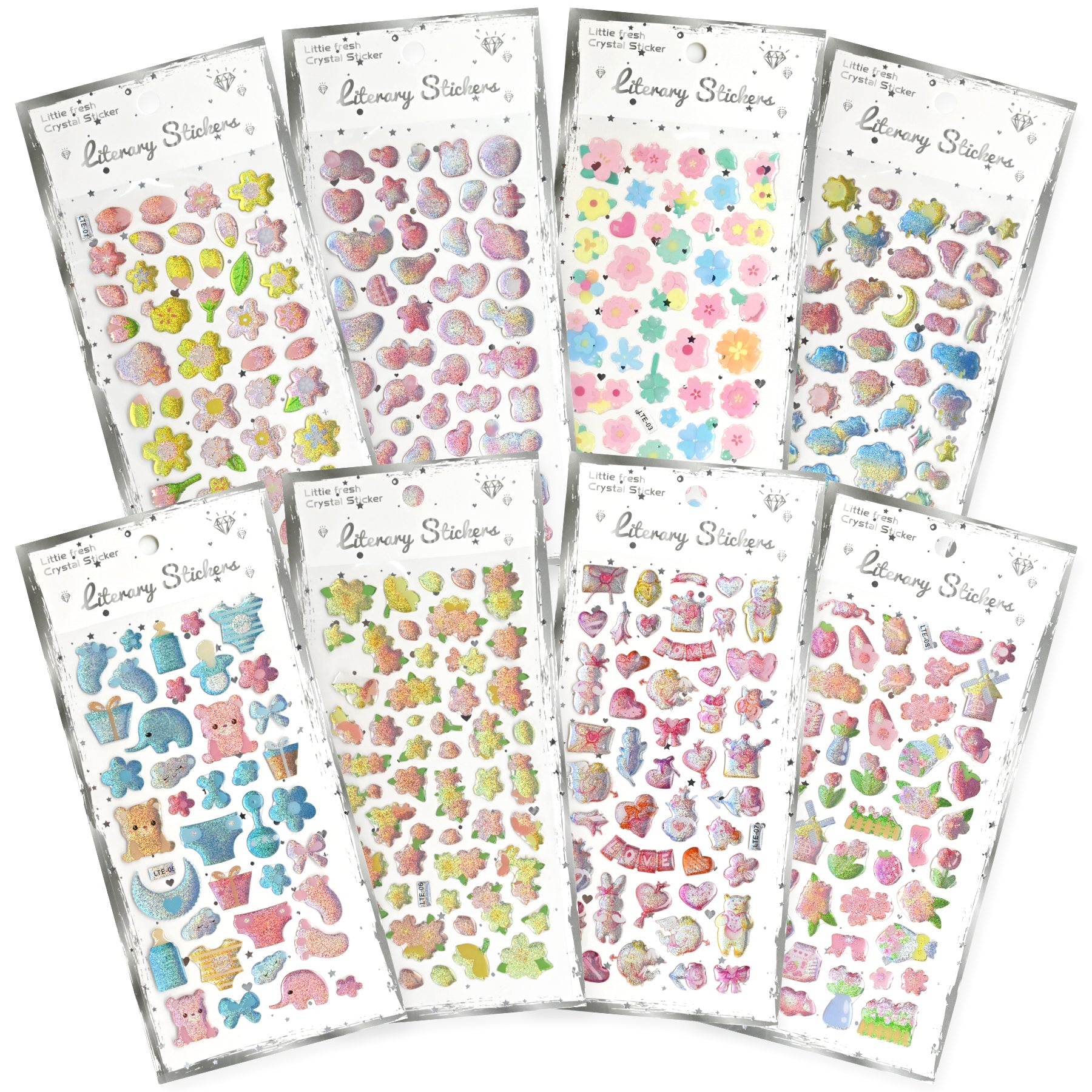 366 PCS Glitter Epoxy Crystal Stickers for Kids – 8 Sheets Sparkly 3D Waterproof Stickers for Crafts, Scrapbooks, Reward Charts, Journals, DIY Decoration & Teacher Classroom Supplies