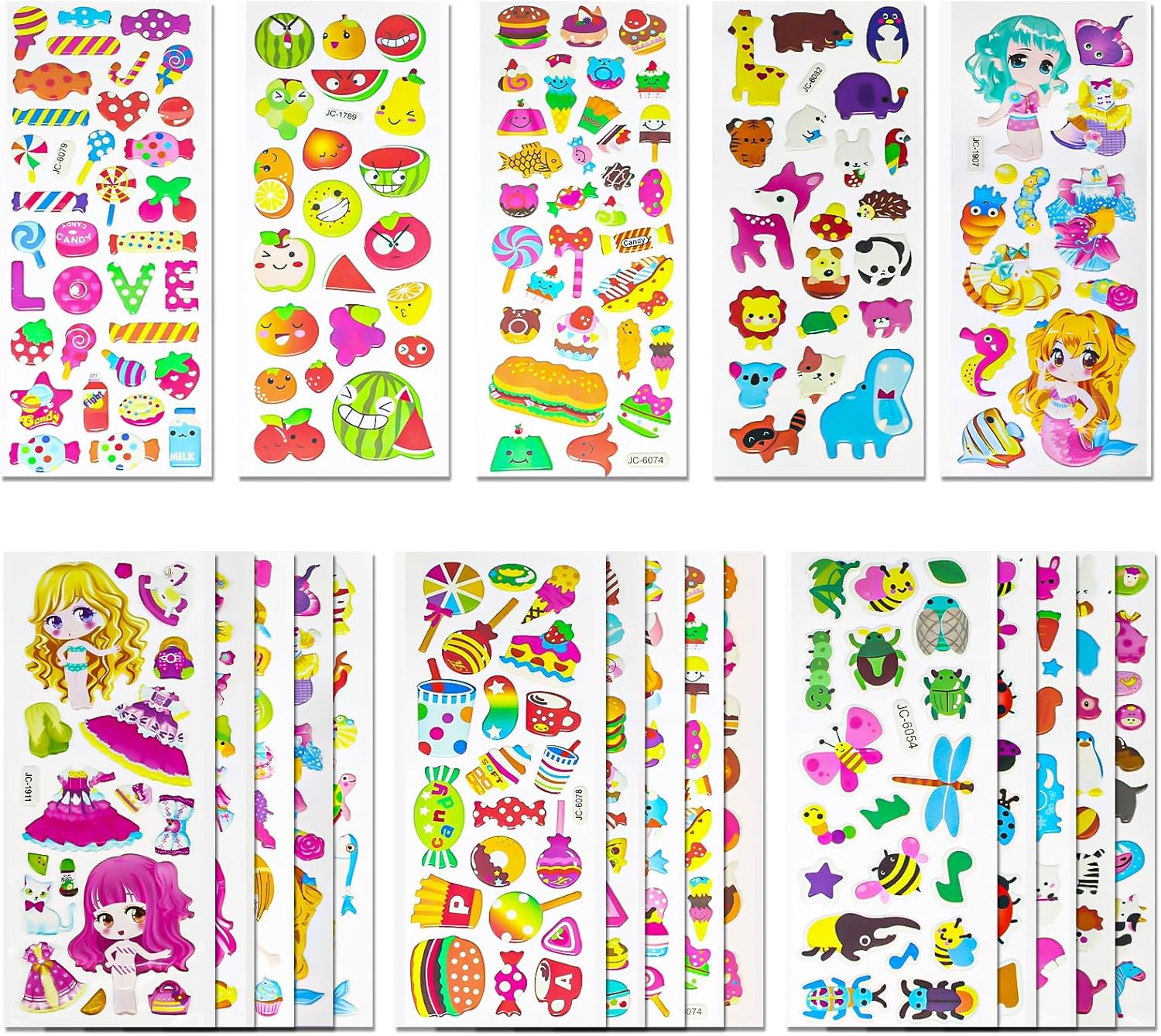Puffy Stickers for Kids Toddlers, 530+ Party 3D Stickers for Reward, Child Gift Including Mermaids Food Animals