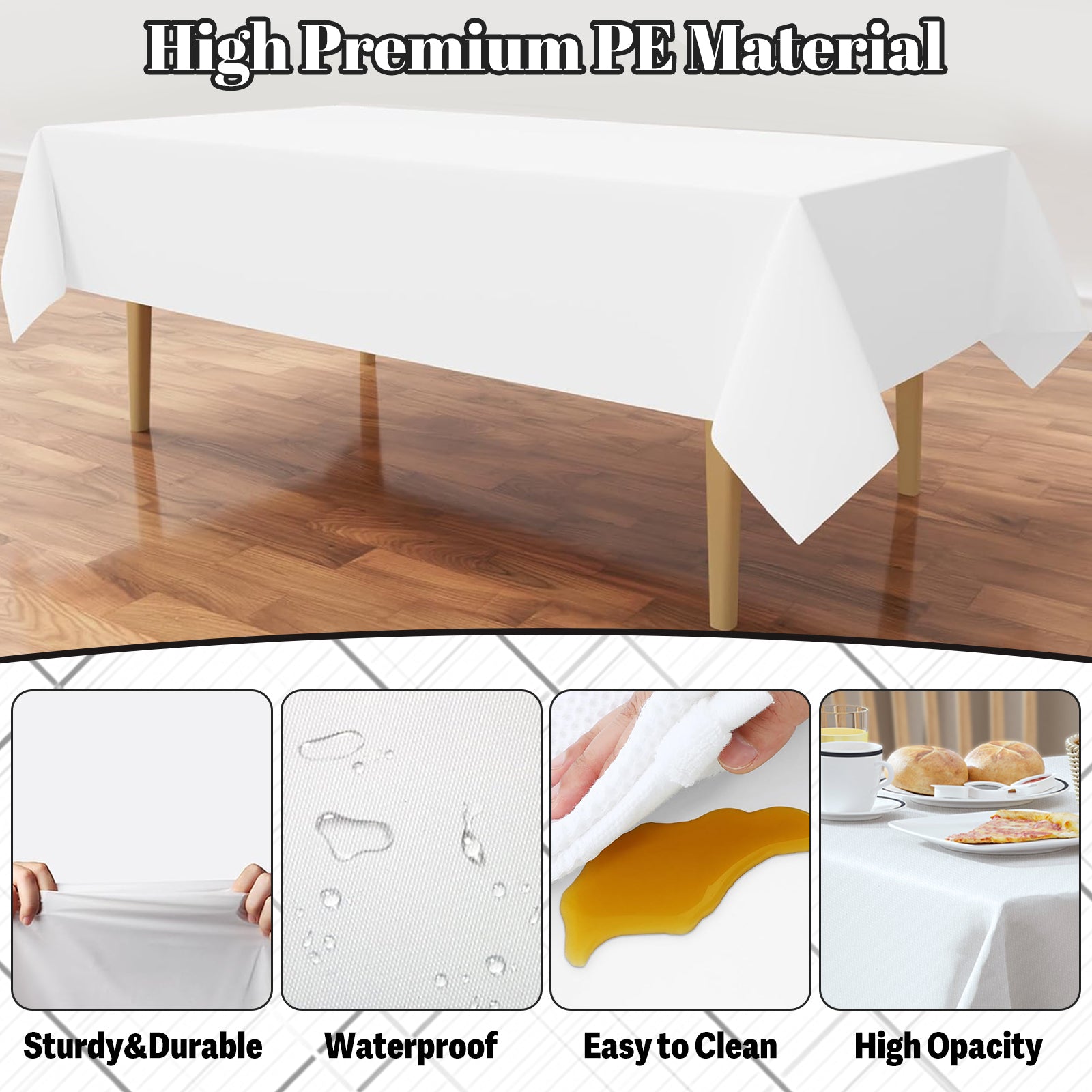 Plastic Table Cloth 12 Pack, Disposable Tablecloths Party Table Covers for Rectangle Tables 54" x 108", White