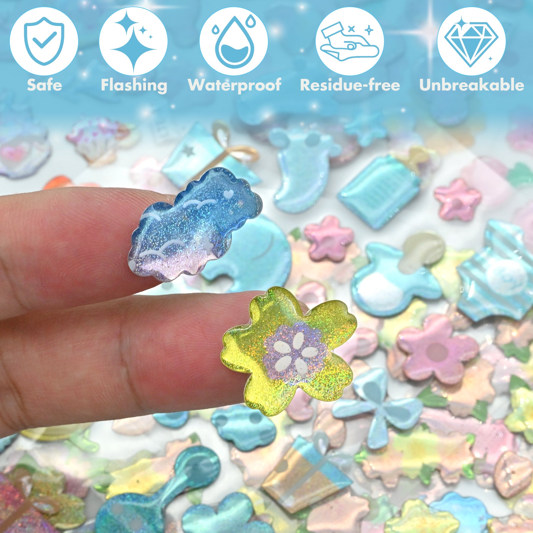 366 PCS Glitter Epoxy Crystal Stickers for Kids – 8 Sheets Sparkly 3D Waterproof Stickers for Crafts, Scrapbooks, Reward Charts, Journals, DIY Decoration & Teacher Classroom Supplies