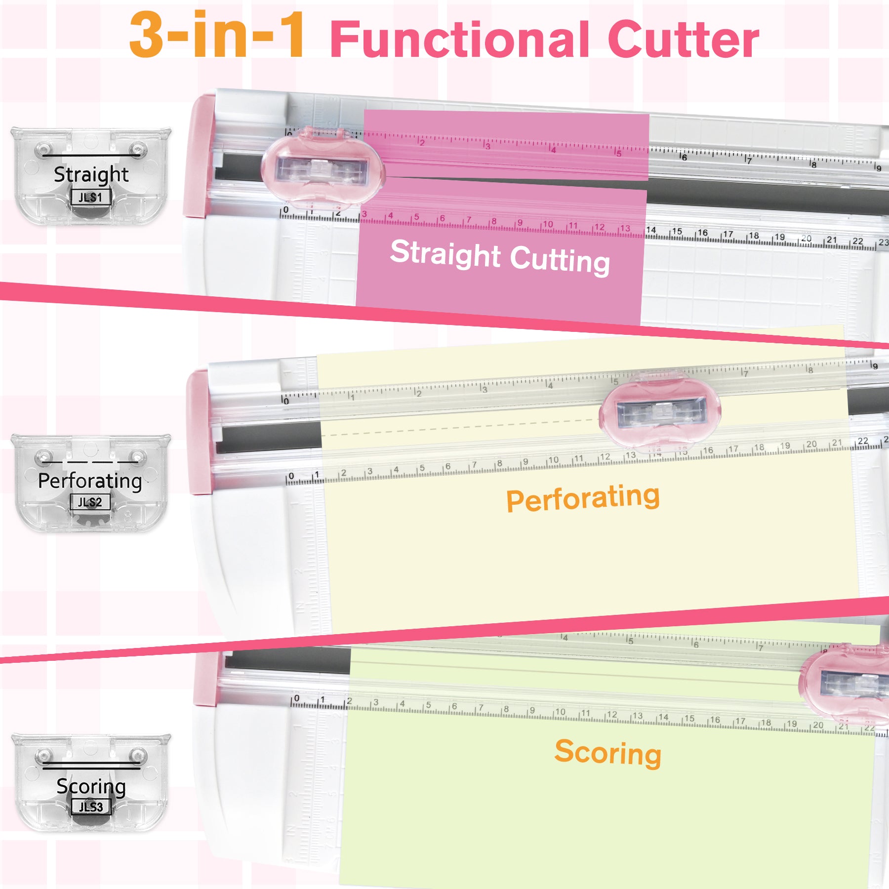 3-in-1 Paper Trimmer with Straight, Scoring & Perforating Blades, 9" A5 Cutter for Crafting, Scrapbooking, Cardstock, Labels & Home Office Use – Compact & Portable (Pink)