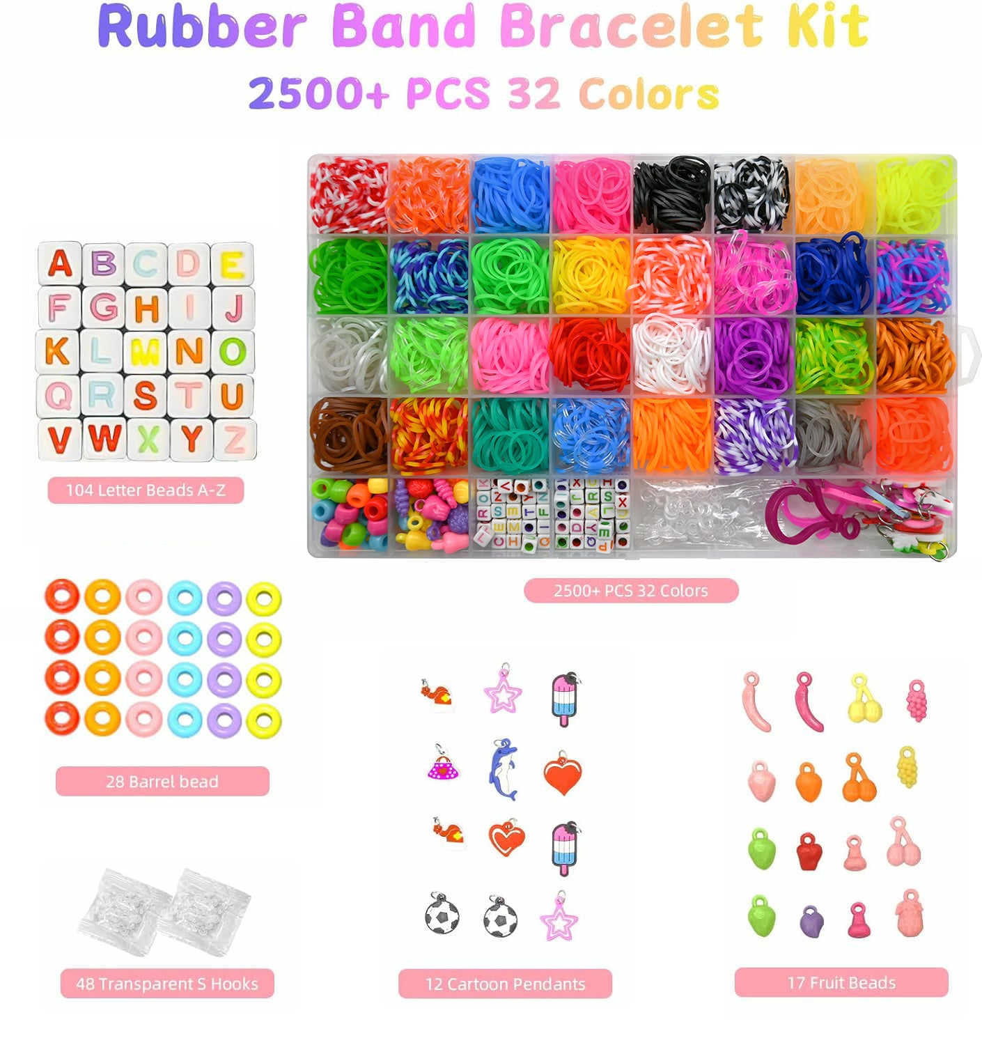 2500+ Rubber Band Bracelet Kit, 32 Colors Loom Bracelet Making Kit for Kids & Adults, Gift for Girls DIY