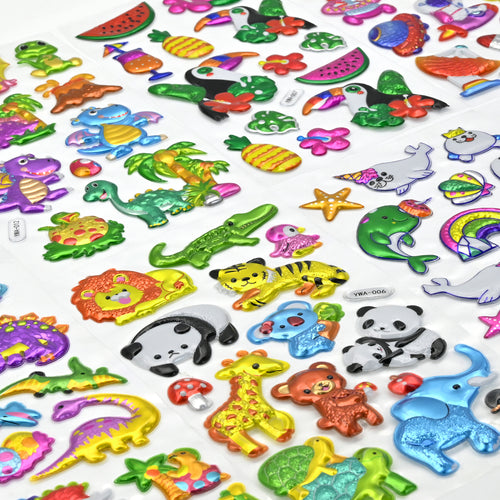 104 PCS 3D Glitter Stickers for Kids – 8 Sheets Sparkly Puffy Animal Stickers, Reusable Waterproof Stickers for Crafts, Scrapbooks, Notebooks, Classroom Use