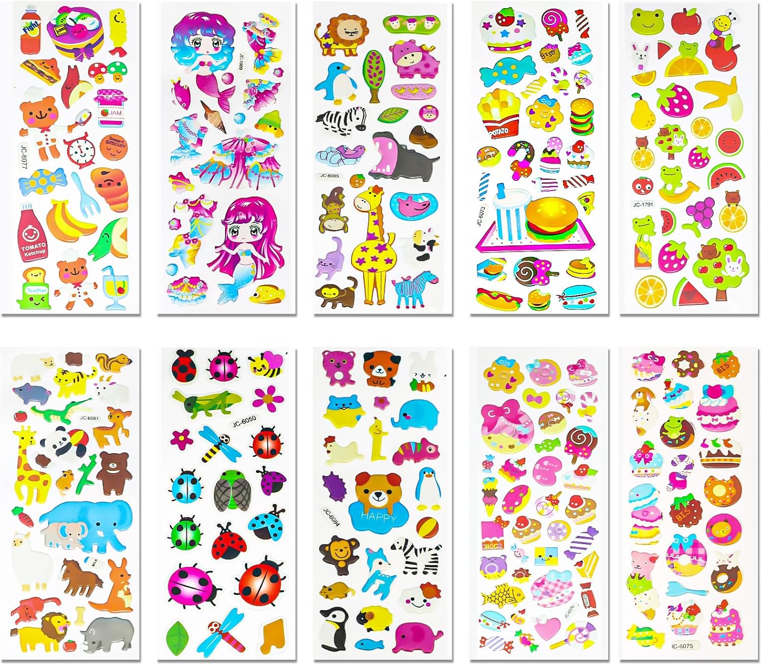 Puffy Stickers for Kids Toddlers, 530+ Party 3D Stickers for Reward, Child Gift Including Mermaids Food Animals