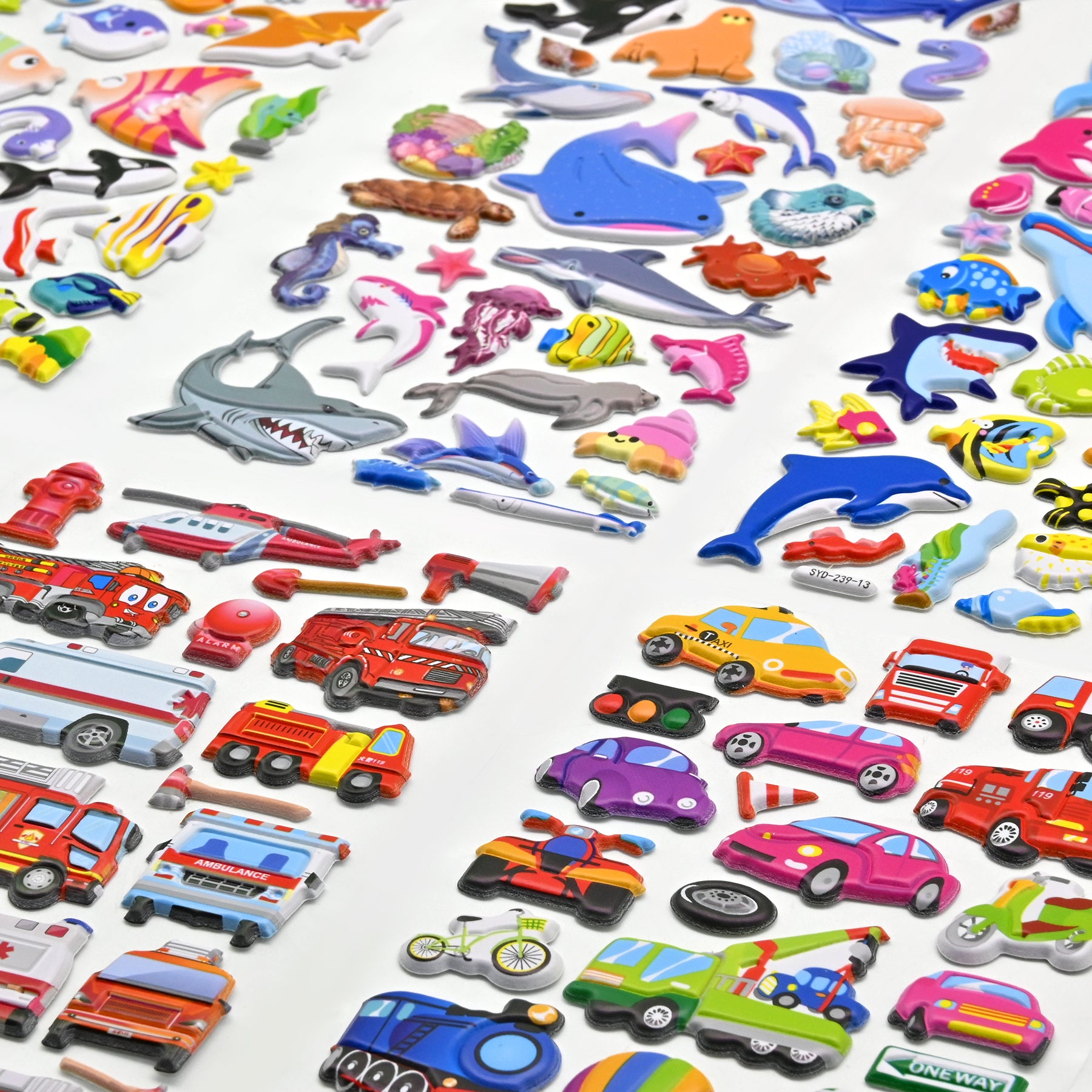 Meafeng 265 PCS 3D Puffy Stickers for Kids – 8 Fun Themes with Ocean Animals & Vehicles, Waterproof Stickers for Toddler Crafts, Scrapbooks, Reward Charts & Classroom Activities