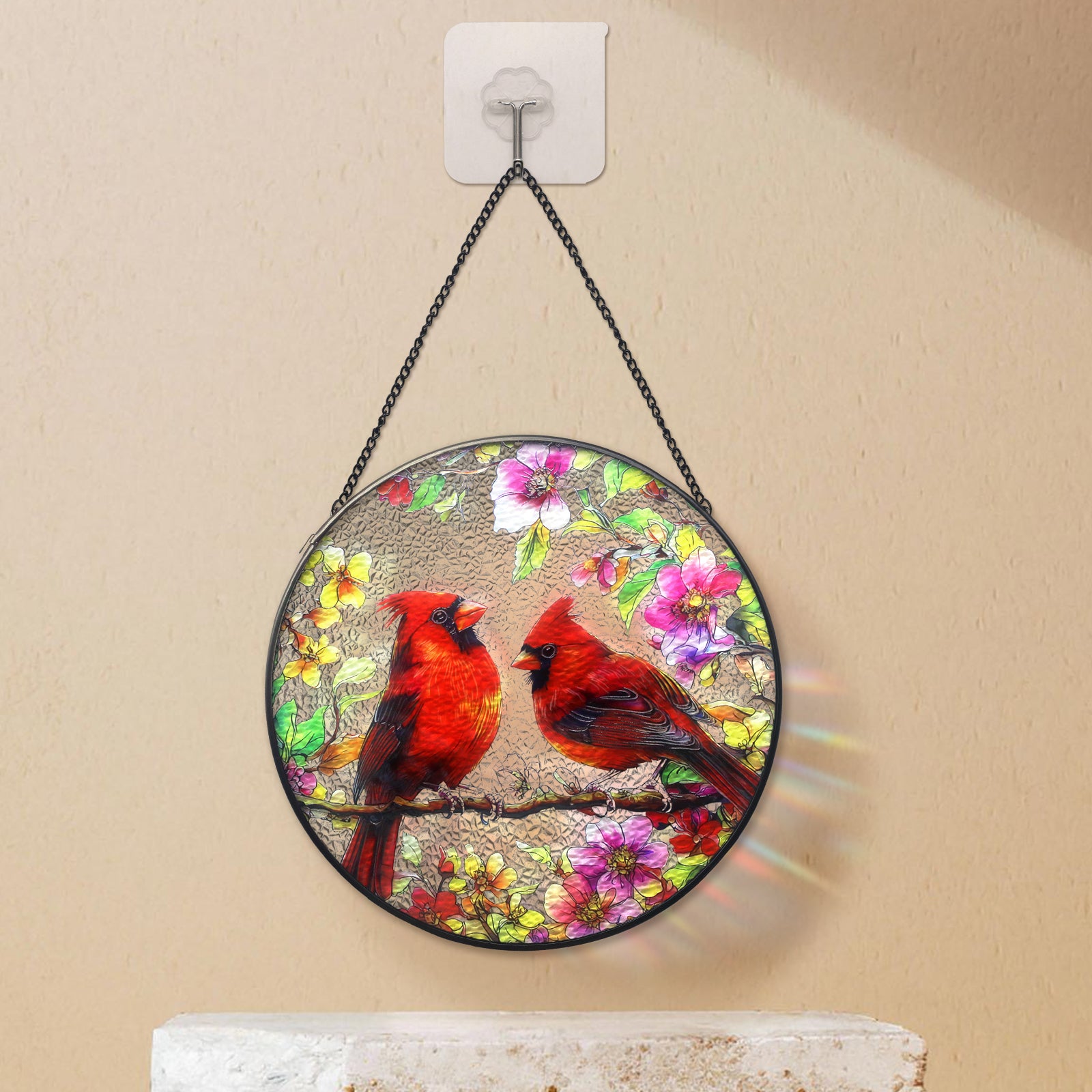 Meafeng Stained Glass Window Hanging, 7.87" Cardinal Suncatcher Red Bird Sun Catchers, Cardinal Gifts for Grandma Birds Lovers, 1 Count