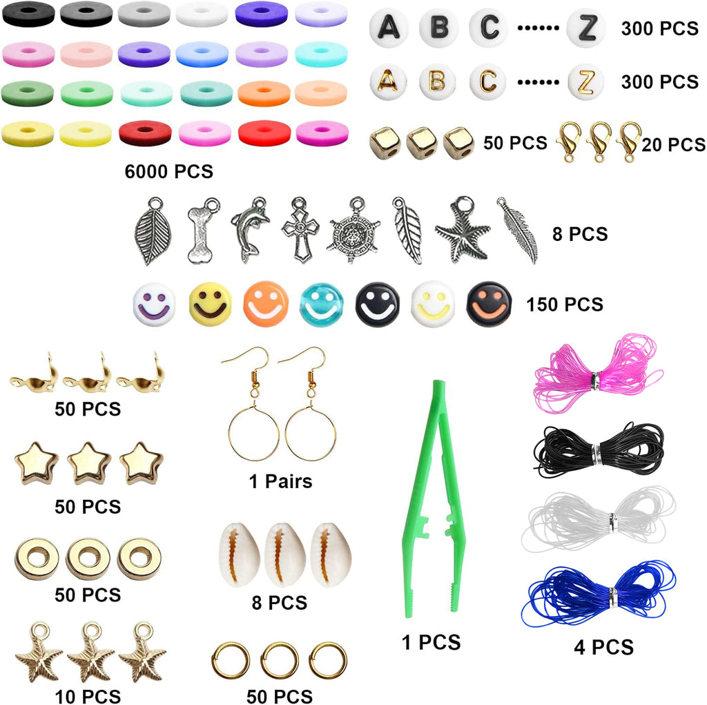 7200 Pcs Clay Beads Bracelet Making Kit 24 Colors 6mm Friendship Bracelet Beads, Meafeng Heishi Beads for Bracelets Crafts for Girls 8-12