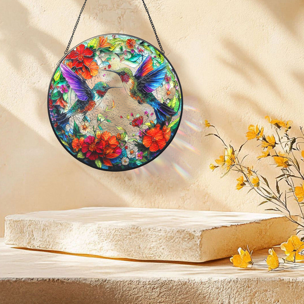 Hummingbird Suncatcher, Meafeng 7.87" Stained Glass Window Hanging, Hummingbird Gifts Sun Catchers for Indoor Window Art