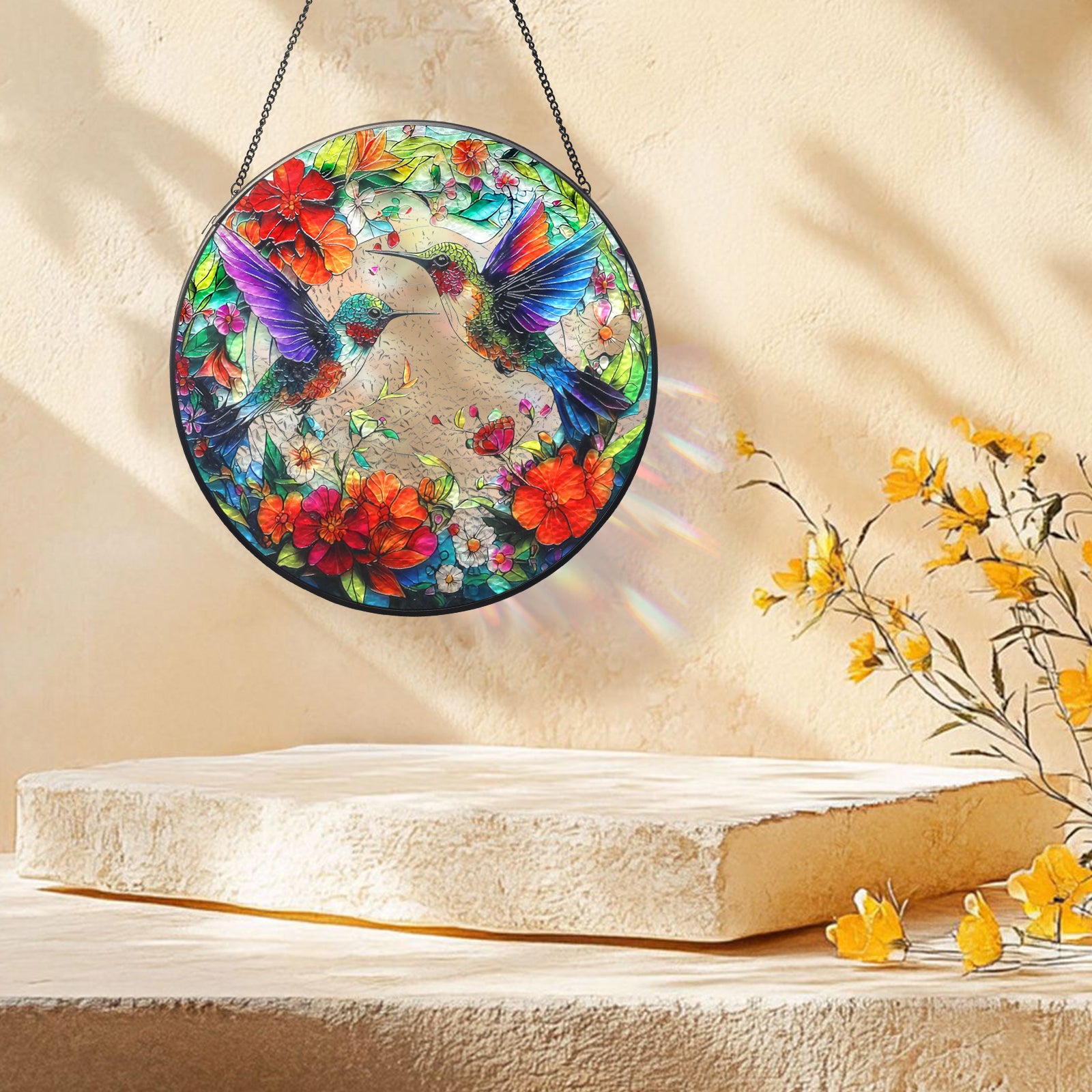 Hummingbird Suncatcher, Meafeng 7.87" Stained Glass Window Hanging, Hummingbird Gifts Sun Catchers for Indoor Window Art