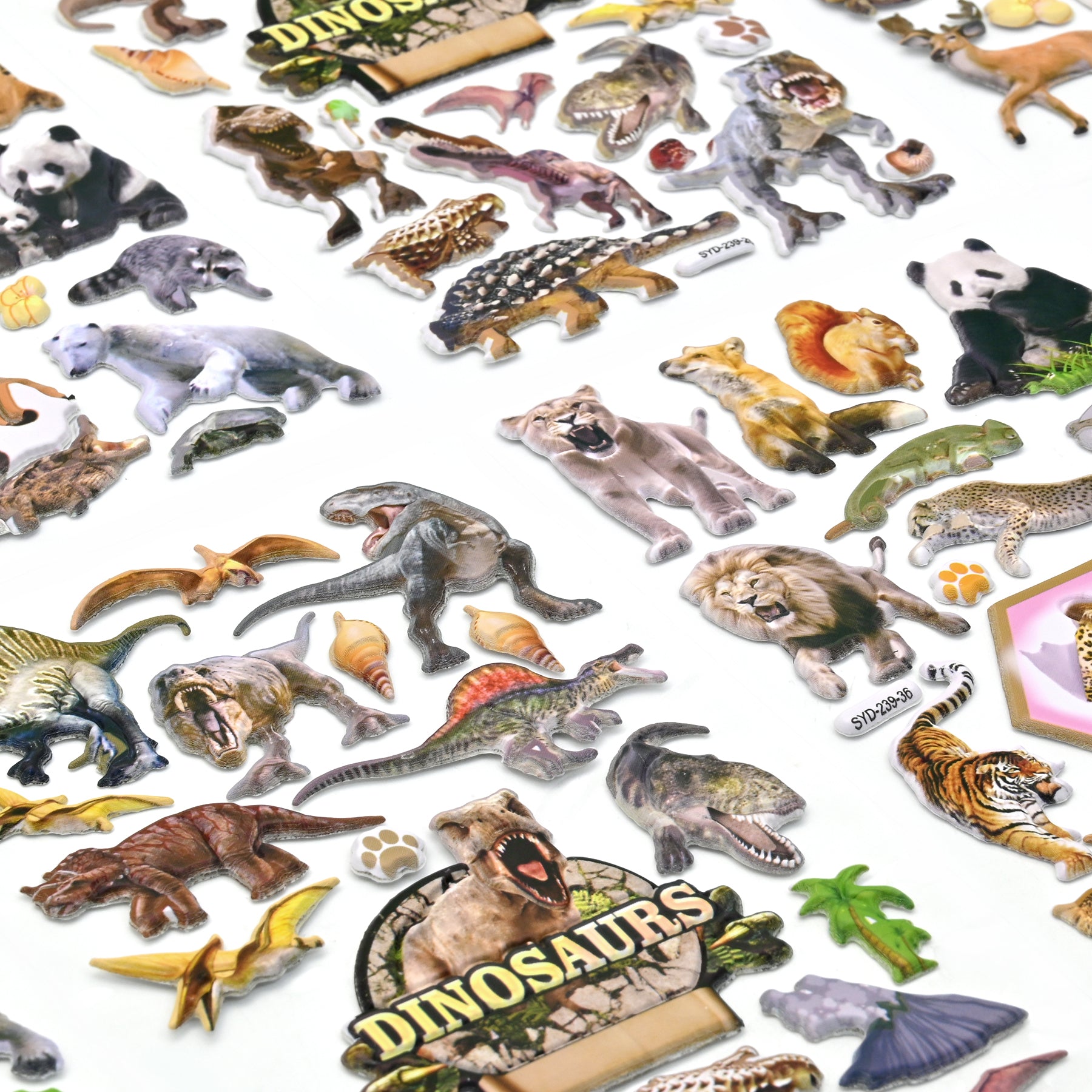 Meafeng 187 PCS Dinosaurs Jungle Animals 3D Puffy Stickers for Kids – 8 Sheets of Colorful Waterproof Stickers for Toddler Crafts, Scrapbooks, Reward Charts & Classroom Activities