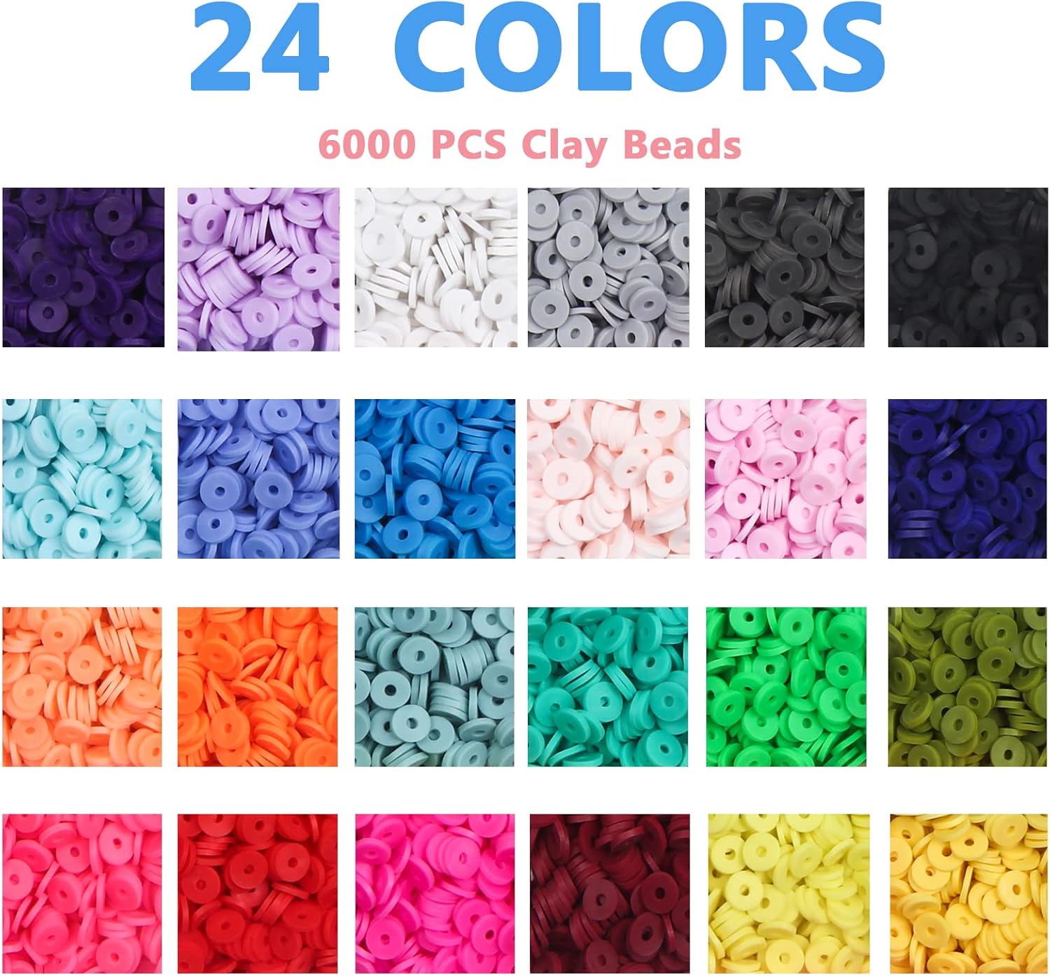 7200 Pcs Clay Beads Bracelet Making Kit 24 Colors 6mm Friendship Bracelet Beads, Meafeng Heishi Beads for Bracelets Crafts for Girls 8-12