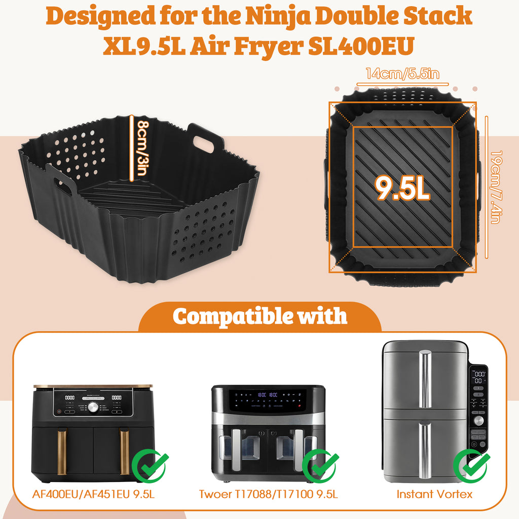 Air Fryer Accessories, Meafeng 18Pcs Compatible for Ninja AF400 SL400 Fit 10QT Accessories for Air Fryer with 7 inch Airfryer Silicone Liner, Baking Pan, Cake Mould, Grill Rack