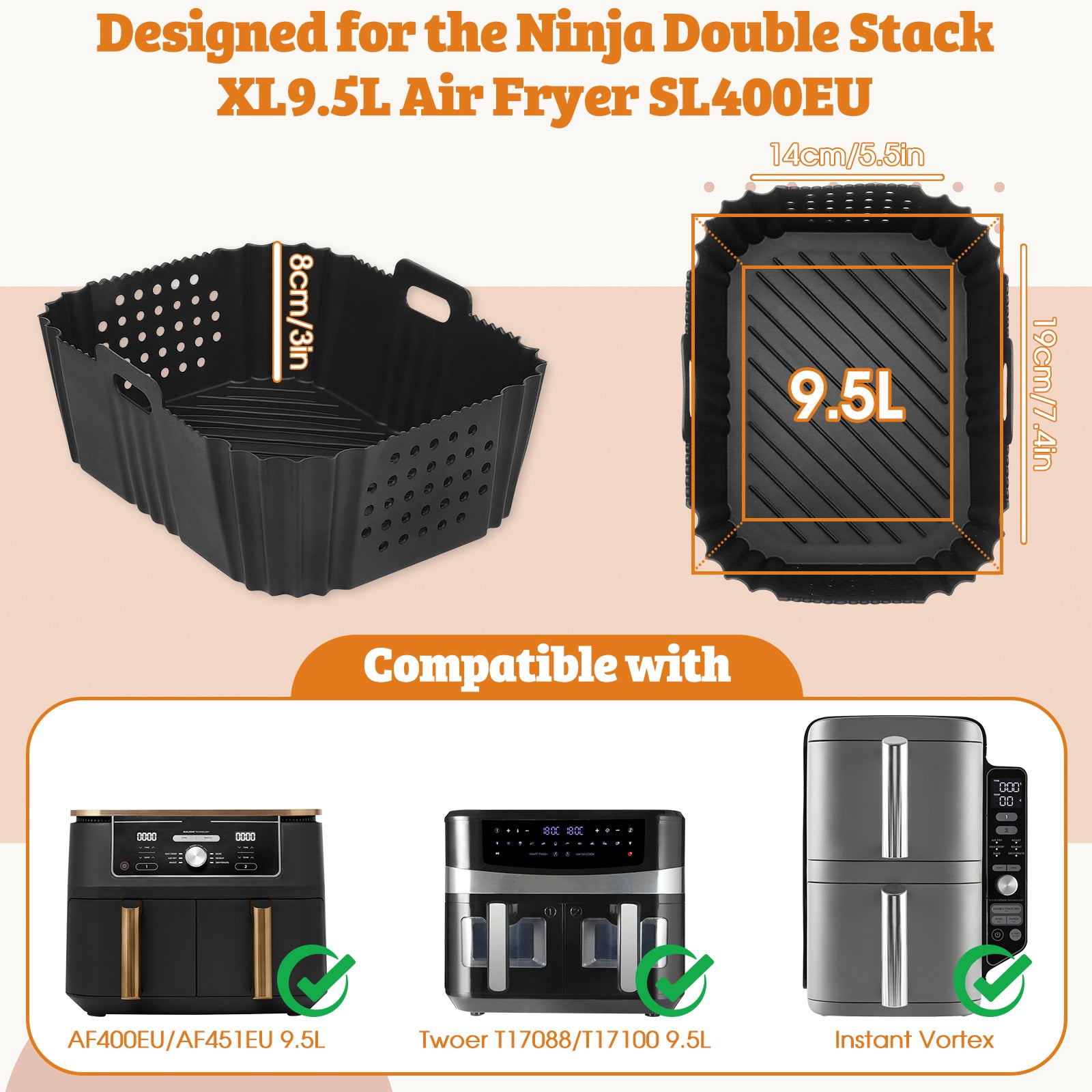 Air Fryer Accessories, Meafeng 18Pcs Compatible for Ninja AF400 SL400 Fit 10QT Accessories for Air Fryer with 7 inch Airfryer Silicone Liner, Baking Pan, Cake Mould, Grill Rack