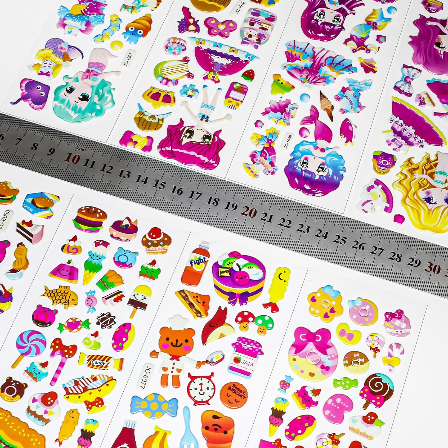 Puffy Stickers for Kids Toddlers, 530+ Party 3D Stickers for Reward, Child Gift Including Mermaids Food Animals