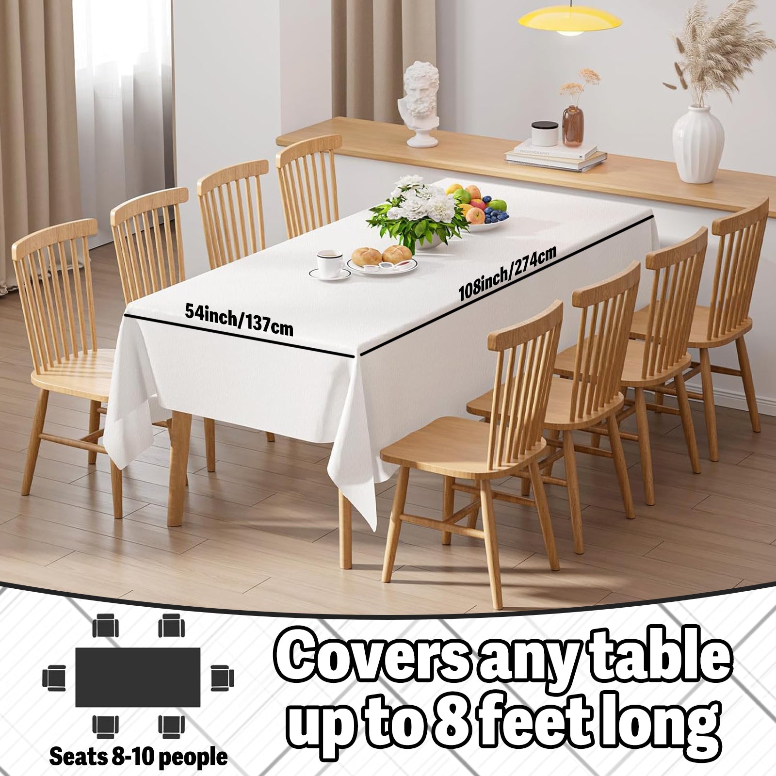 Plastic Table Cloth 12 Pack, Disposable Tablecloths Party Table Covers for Rectangle Tables 54" x 108", White
