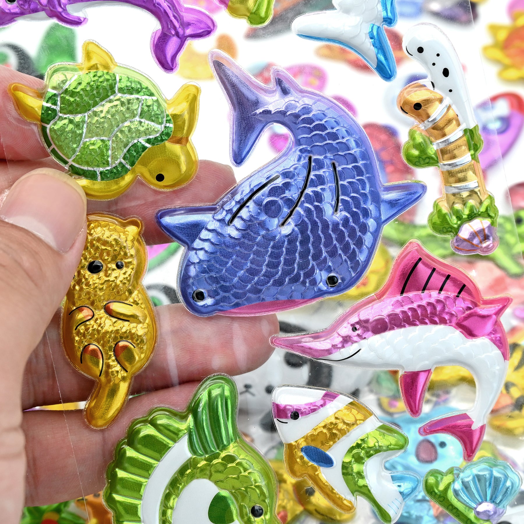 104 PCS 3D Glitter Stickers for Kids – 8 Sheets Sparkly Puffy Animal Stickers, Reusable Waterproof Stickers for Crafts, Scrapbooks, Notebooks, Classroom Use