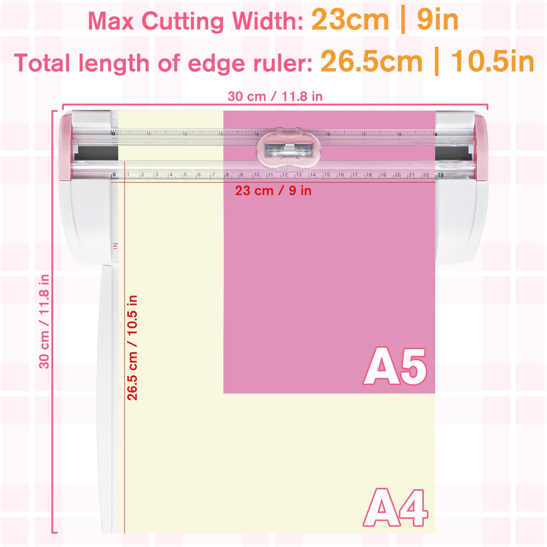 3-in-1 Paper Trimmer with Straight, Scoring & Perforating Blades, 9" A5 Cutter for Crafting, Scrapbooking, Cardstock, Labels & Home Office Use – Compact & Portable (Pink)