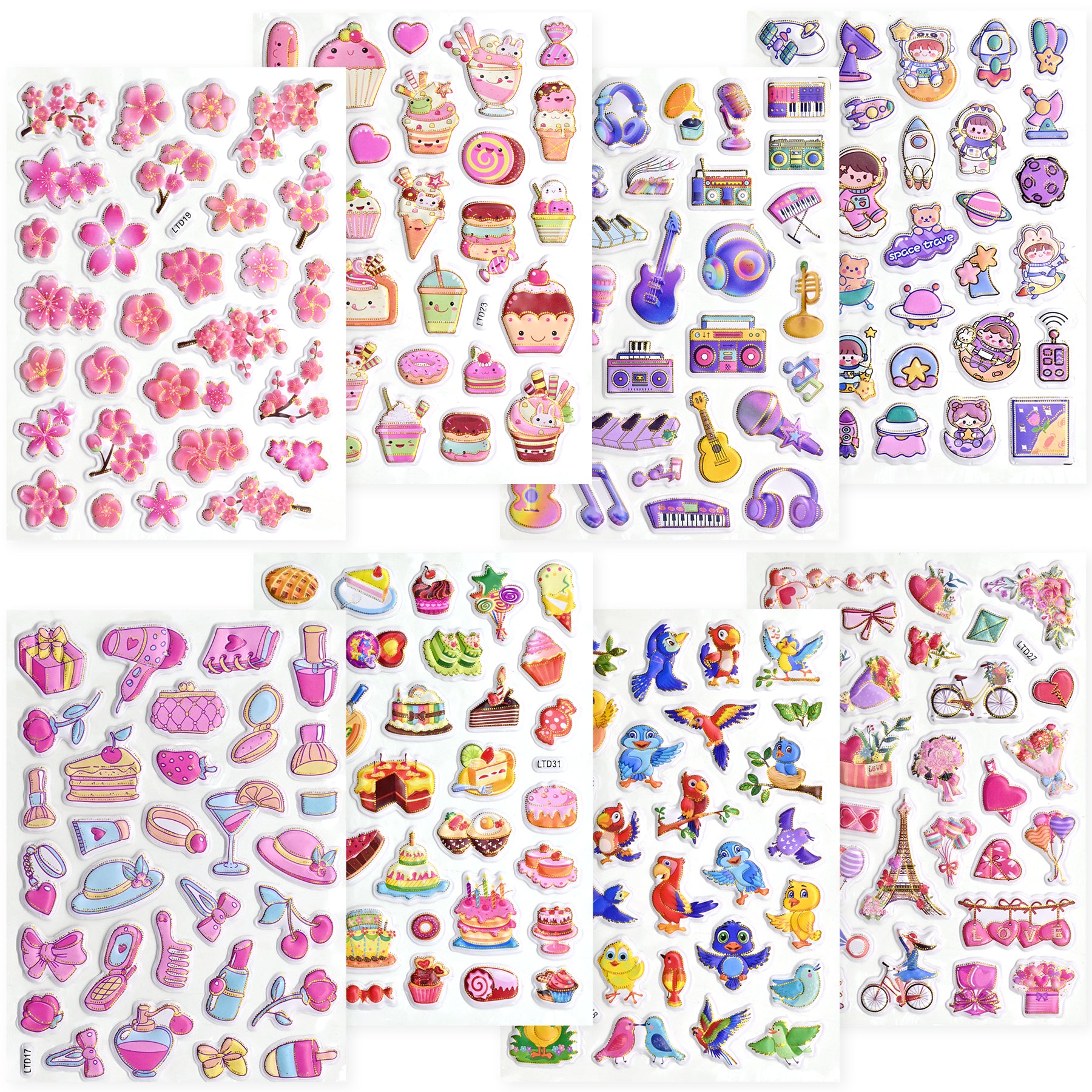 476 PCS Glitter Puffy Stickers for Kids - 16 Sheets with Animals, Dinosaurs, Space, Vehicles & More, Waterproof 3D Stickers for Toddler Crafts, Scrapbooks, Reward Charts & Party Supplies