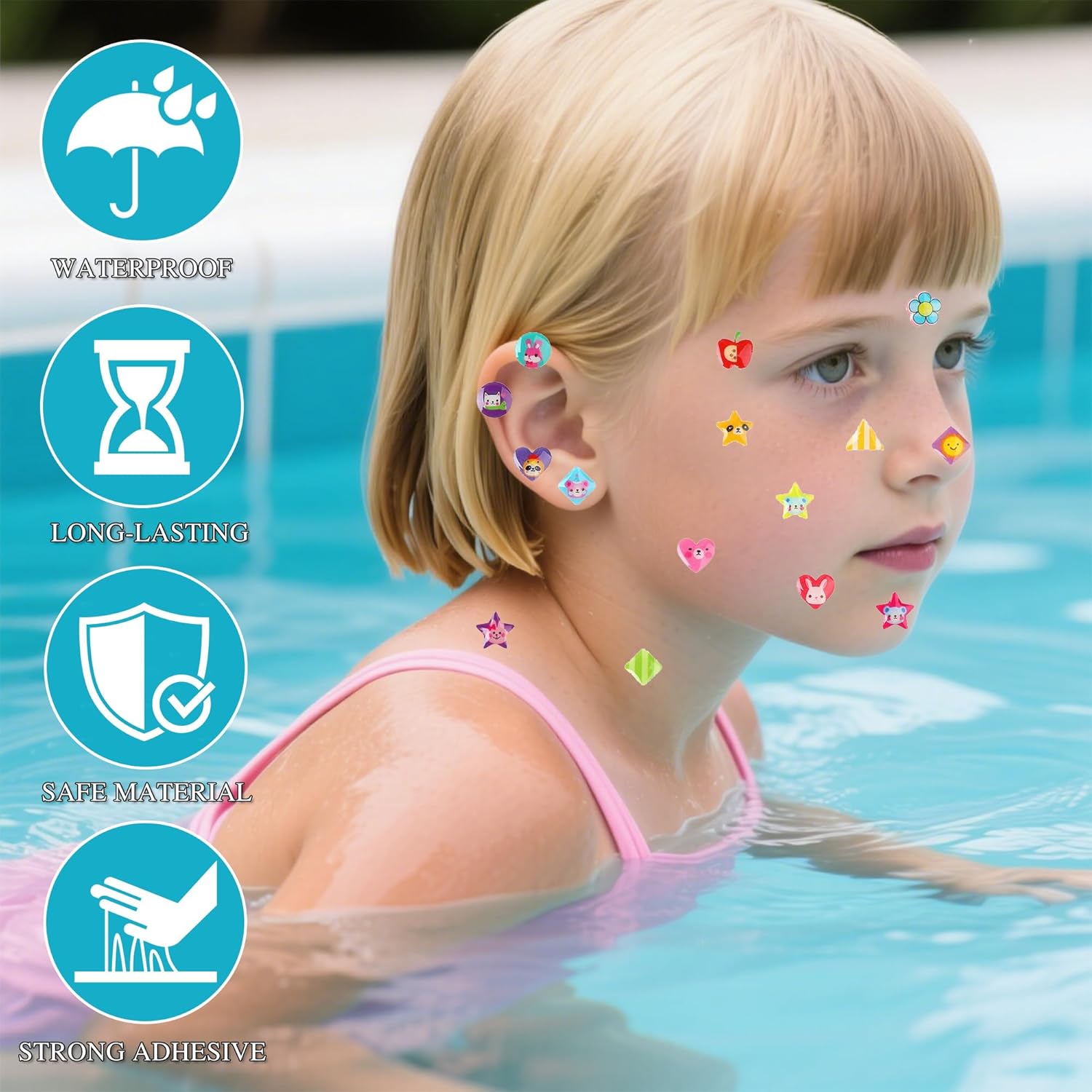 Meafeng Sticker Earrings for Girls, 460PCS Stick on Earrings for Kids Ages 4-8, 3D Gems Glitter Crystal Stickers