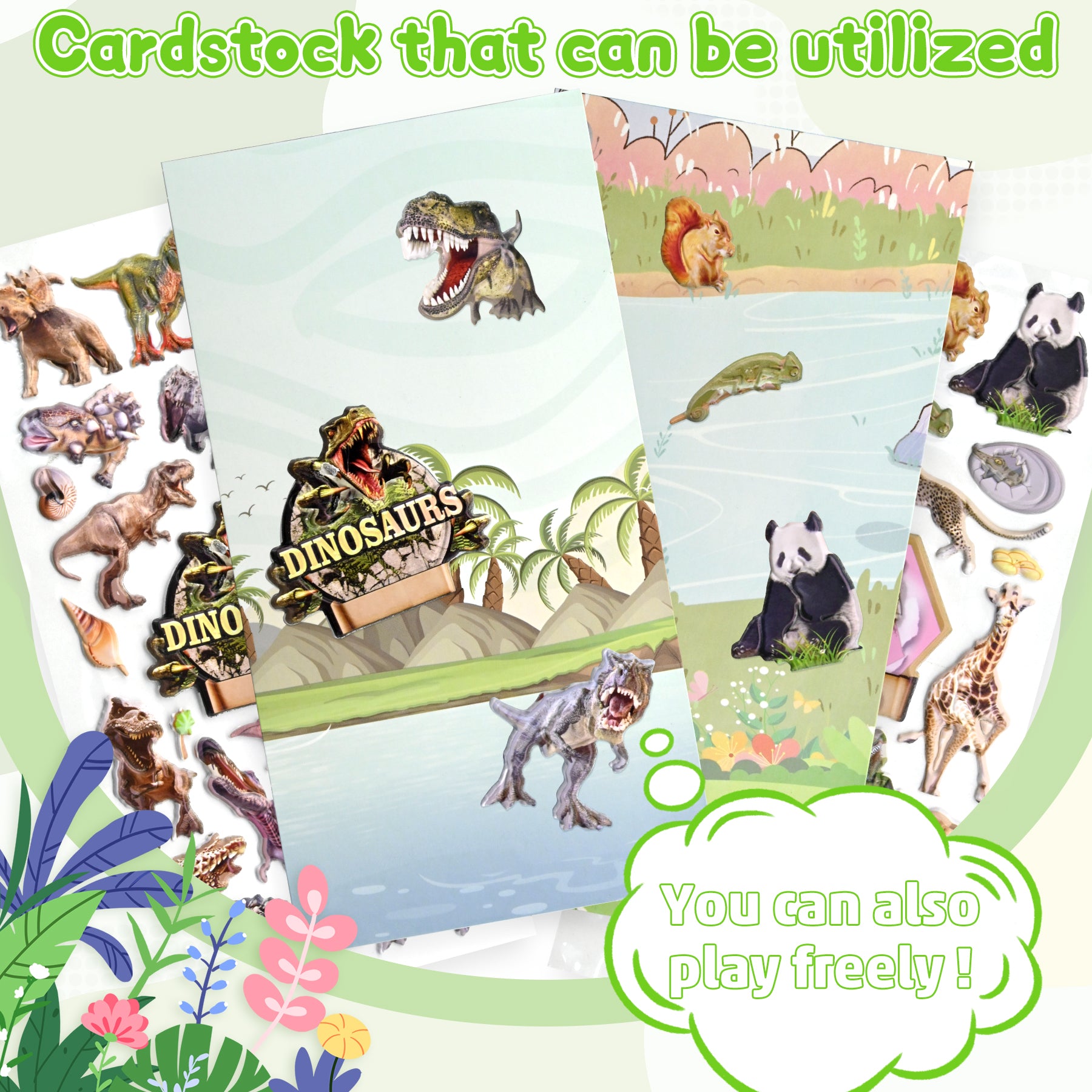 Meafeng 187 PCS Dinosaurs Jungle Animals 3D Puffy Stickers for Kids – 8 Sheets of Colorful Waterproof Stickers for Toddler Crafts, Scrapbooks, Reward Charts & Classroom Activities