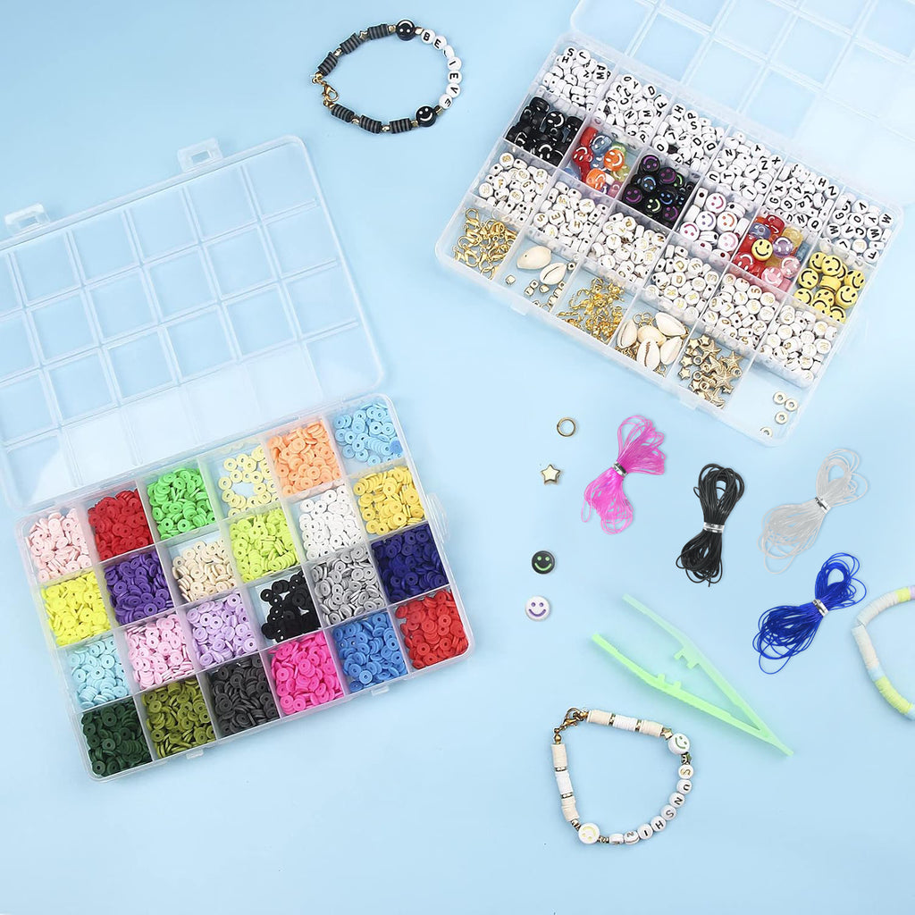 7200 Pcs Clay Beads Bracelet Making Kit 24 Colors 6mm Friendship Bracelet Beads, Meafeng Heishi Beads for Bracelets Crafts for Girls 8-12