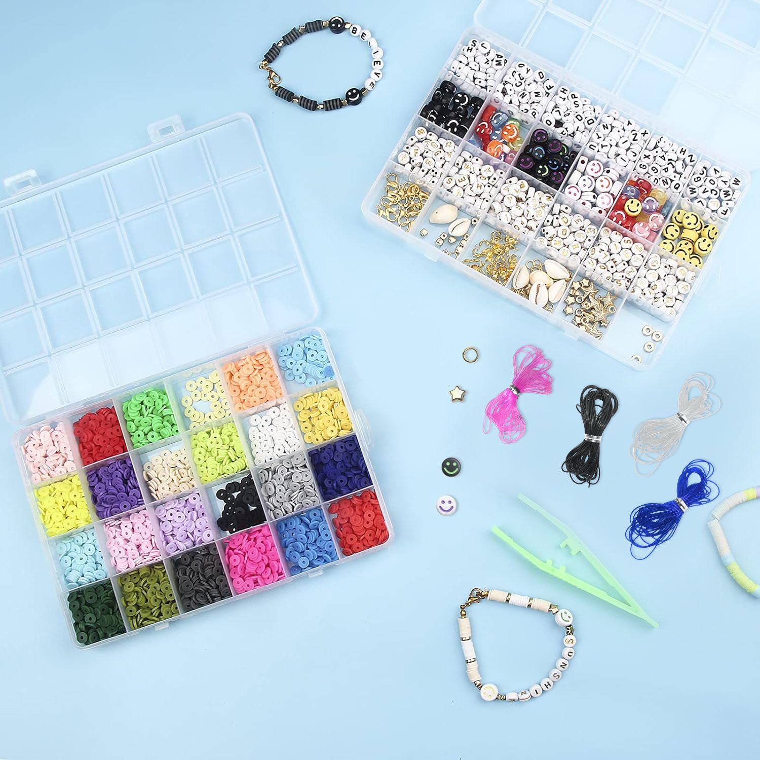 7200 Pcs Clay Beads Bracelet Making Kit 24 Colors 6mm Friendship Bracelet Beads, Meafeng Heishi Beads for Bracelets Crafts for Girls 8-12