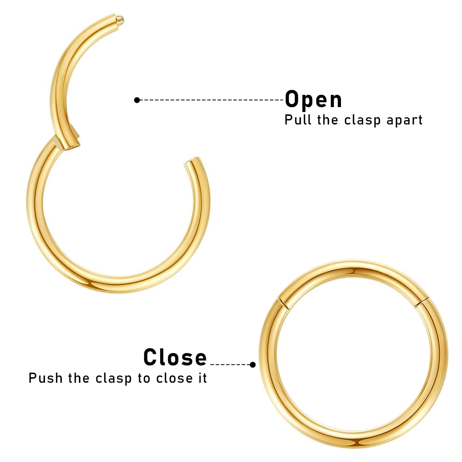 3PCS 18G Stainless Steel Gold Nose Rings Hoops, Meafeng Cartilage Earring Tragus Piercing Jewelry for Adults(8mm)