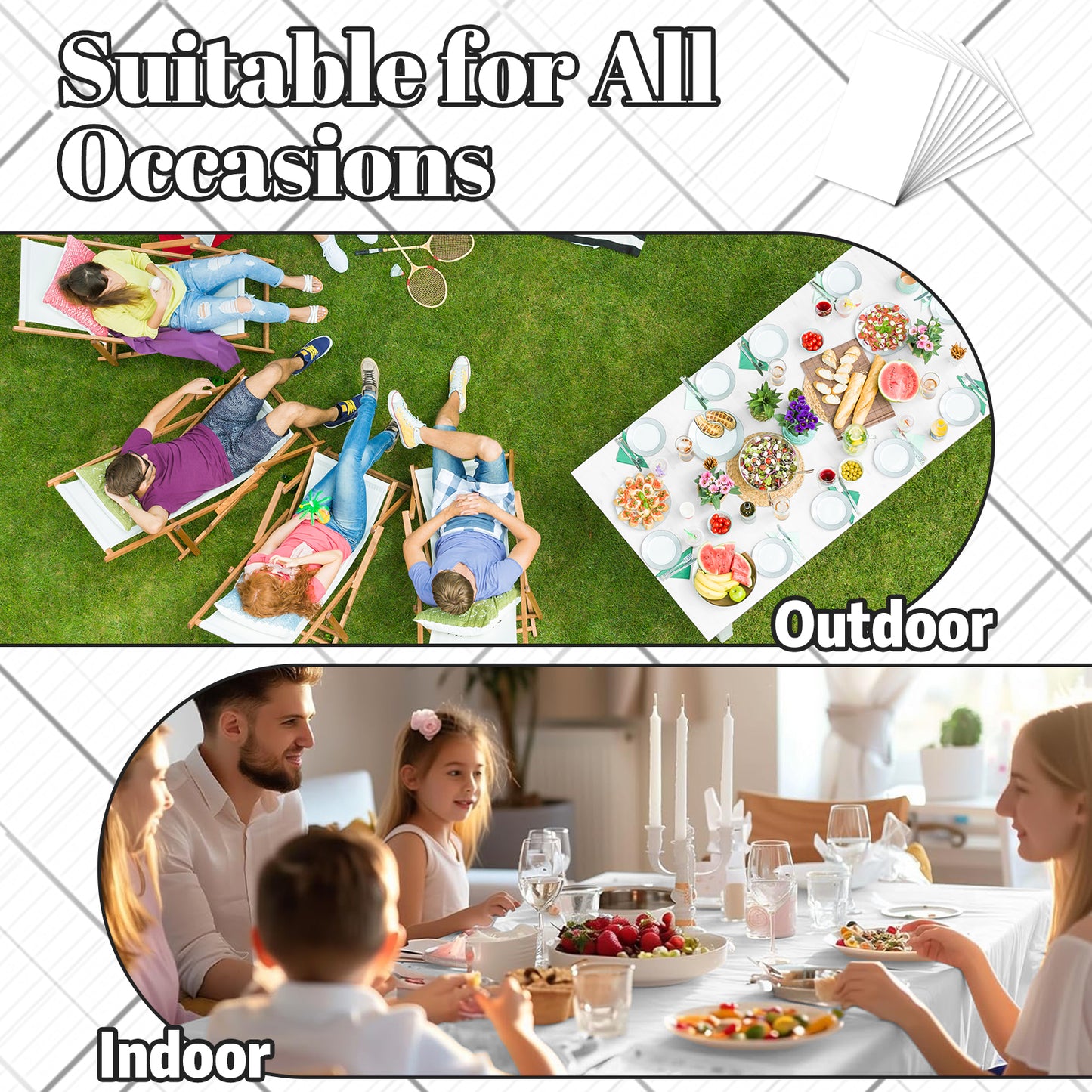 Plastic Table Cloth 12 Pack, Disposable Tablecloths Party Table Covers for Rectangle Tables 54" x 108", White