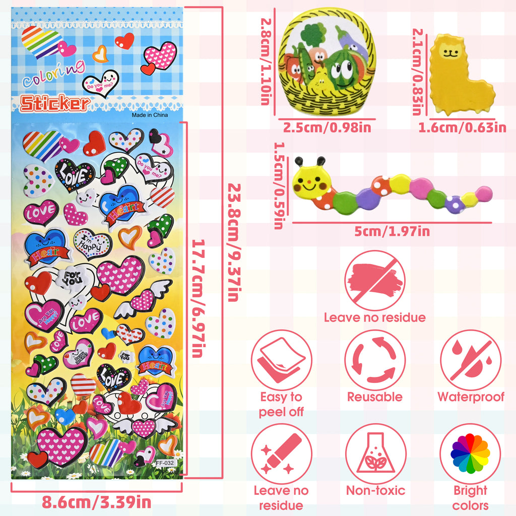 3D Puffy Stickers for Kids Toddlers – 1558 PCS Foam Set with 32 Sheets & Doodle Backgrounds, Preschool Learning Stickers for Boys Girls, Rewards, Crafts, Scrapbooking, Party Favors