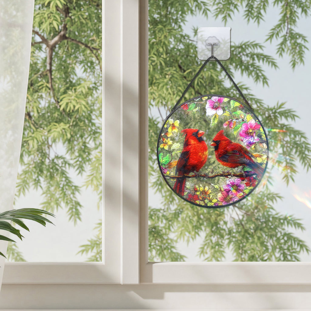 Meafeng Stained Glass Window Hanging, 7.87" Cardinal Suncatcher Red Bird Sun Catchers, Cardinal Gifts for Grandma Birds Lovers, 1 Count